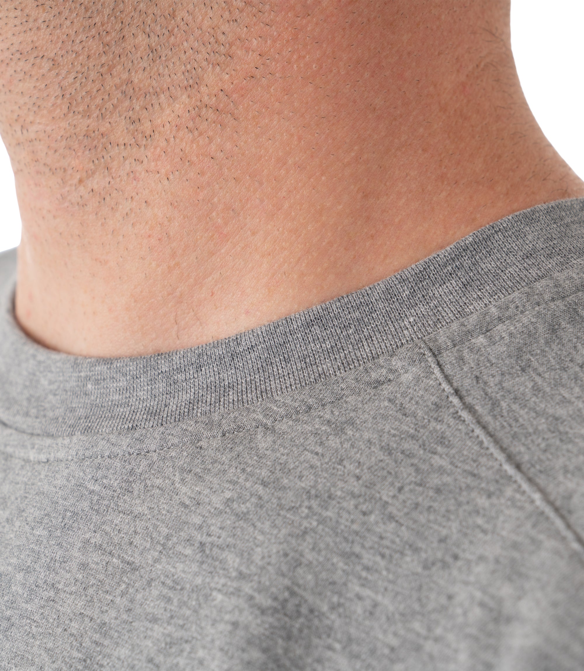Closeup Collar of Men's Tactix Cotton T-Shirt in Heather Grey |color_heather grey