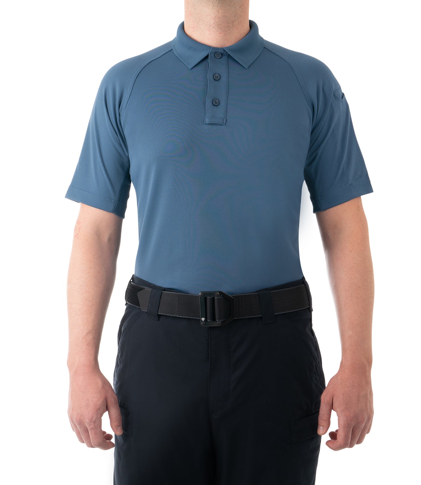 Front of Men's Performance Short Sleeve Polo in French Blue
