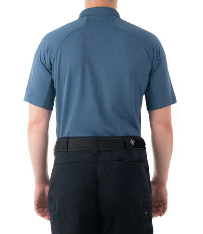 Back of Men's Performance Short Sleeve Polo in French Blue