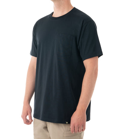 Side of Men's Tactix Cotton Short Sleeve T-Shirt with Chest Pocket in Midnight Navy
