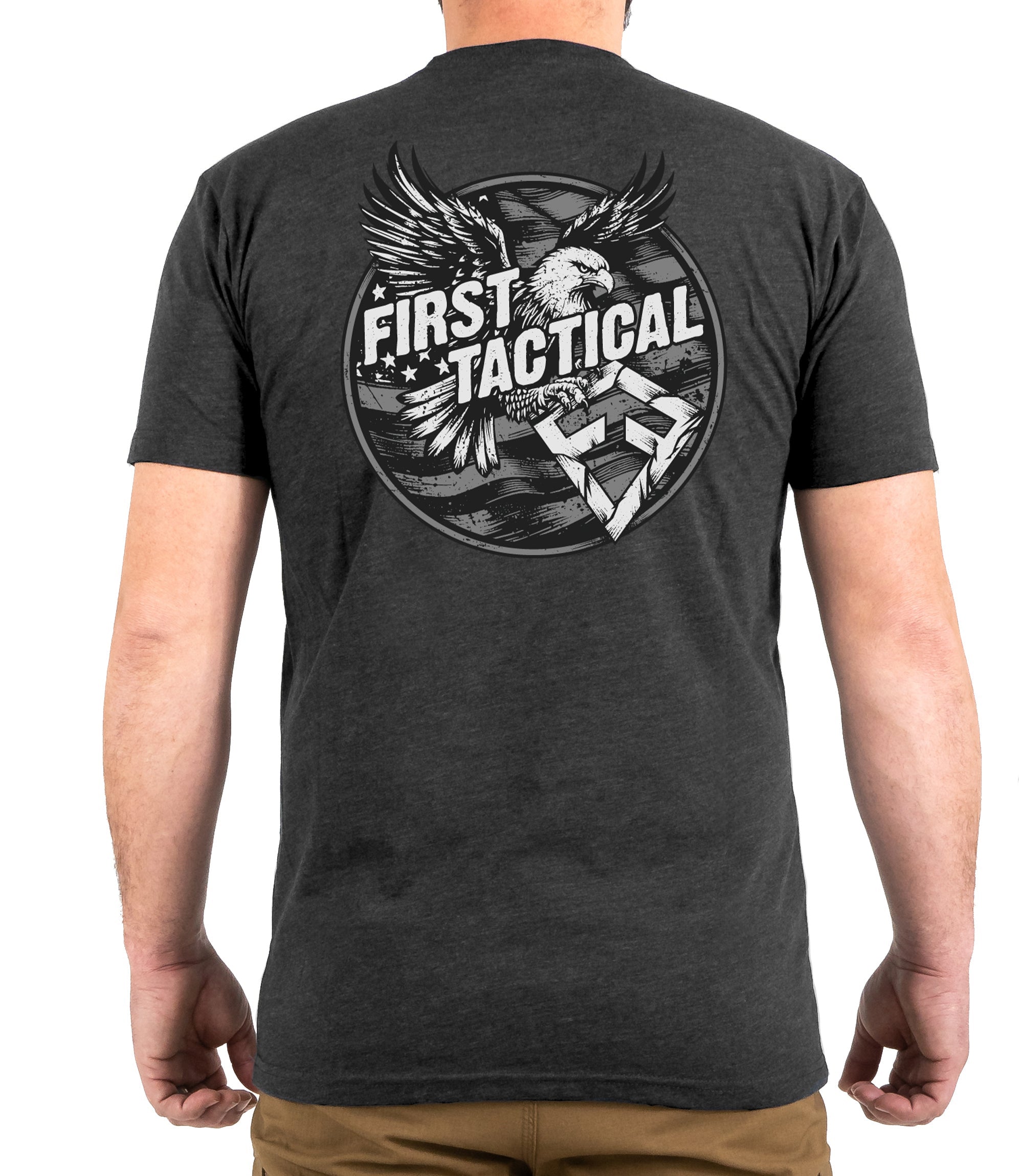 Back of Circle Eagle T-Shirt in Charcoal Heather |color_charcoal heather