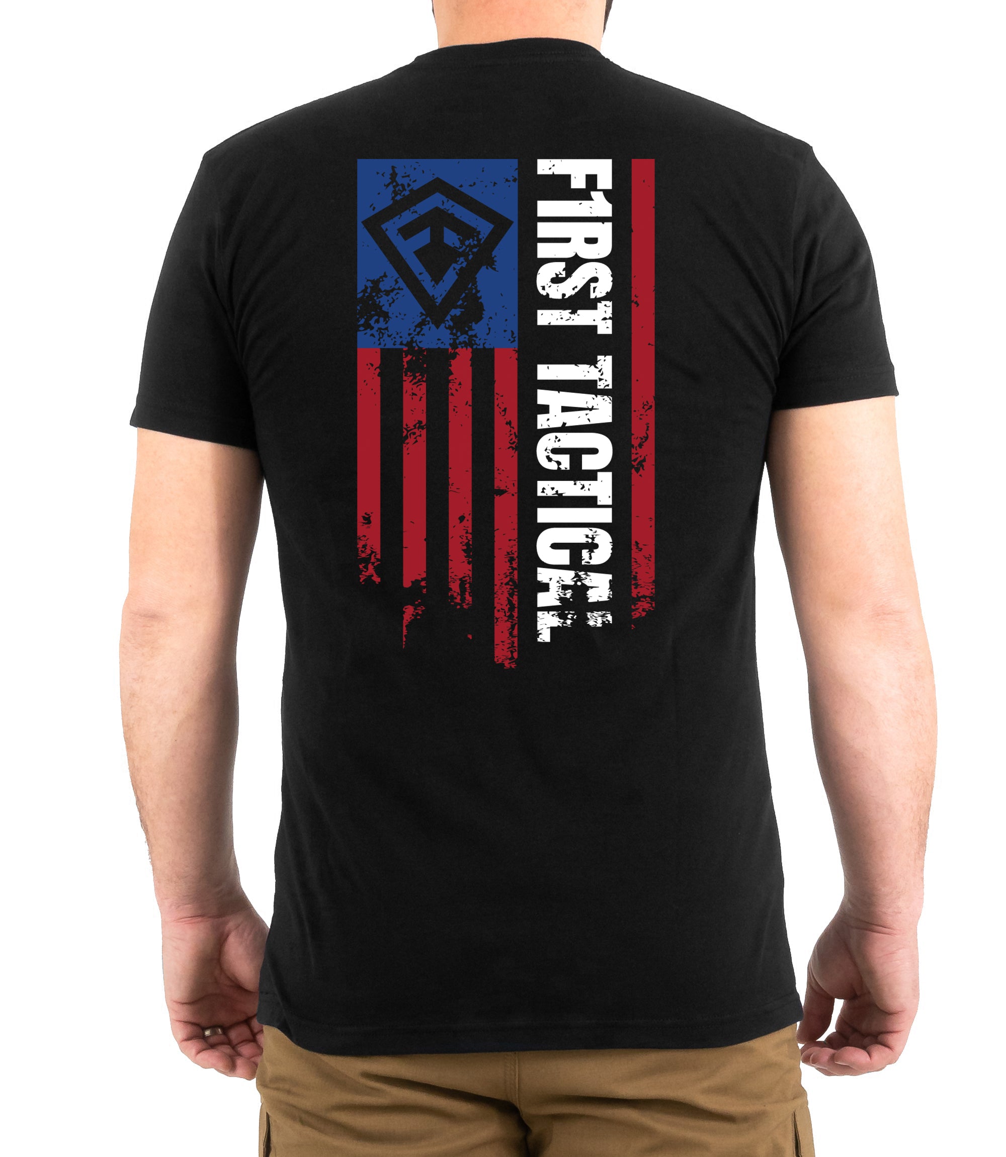 Back of Vertical Flag T-Shirt in Black |color_black