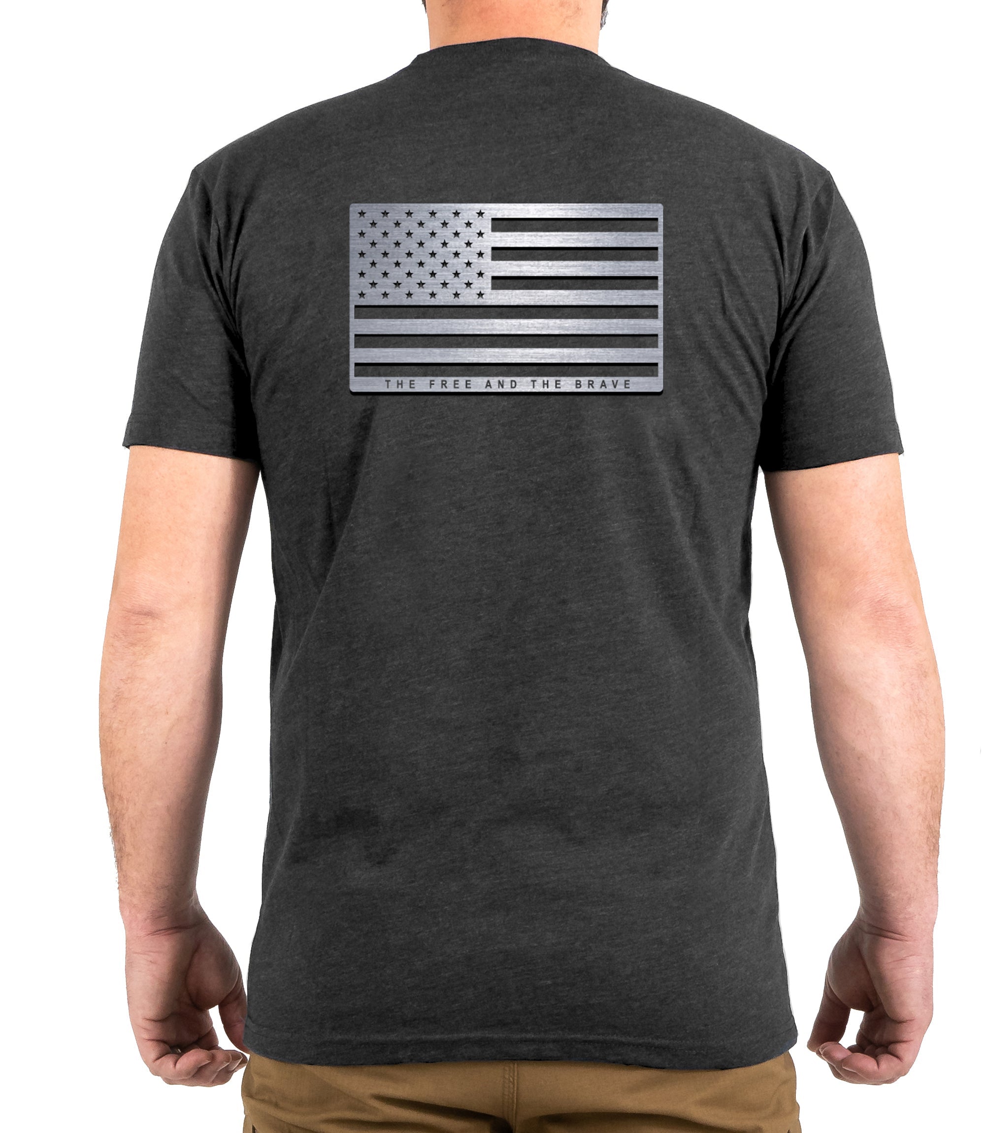 Back of Steel Flag T-Shirt in Charcoal Heather |color_charcoal heather