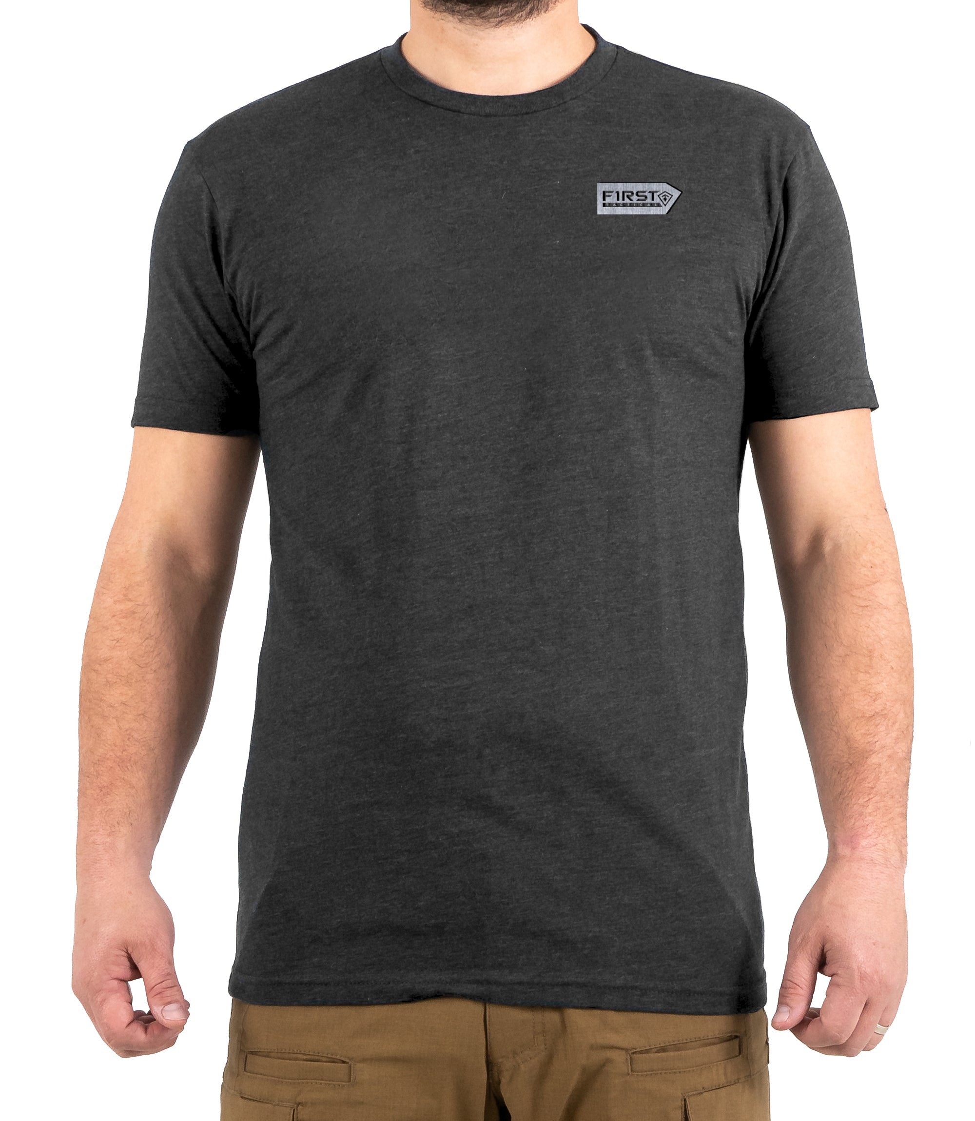 Front of Steel Flag T-Shirt in Charcoal Heather |color_charcoal heather