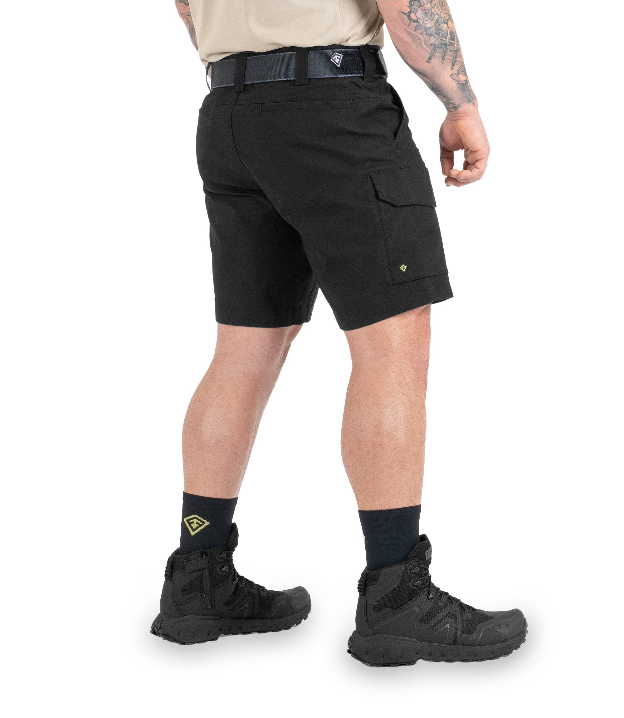Right 1/4 back side view of Men's V2 Tactical Short in black|color_black