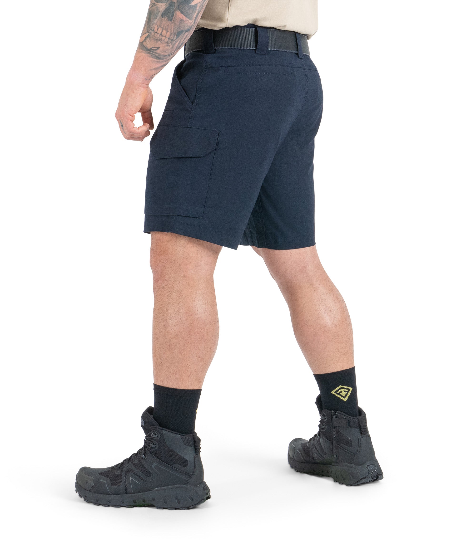 Left 1/4 back side view of Men's V2 Tactical Short in Midnight Navy|color_midnight navy