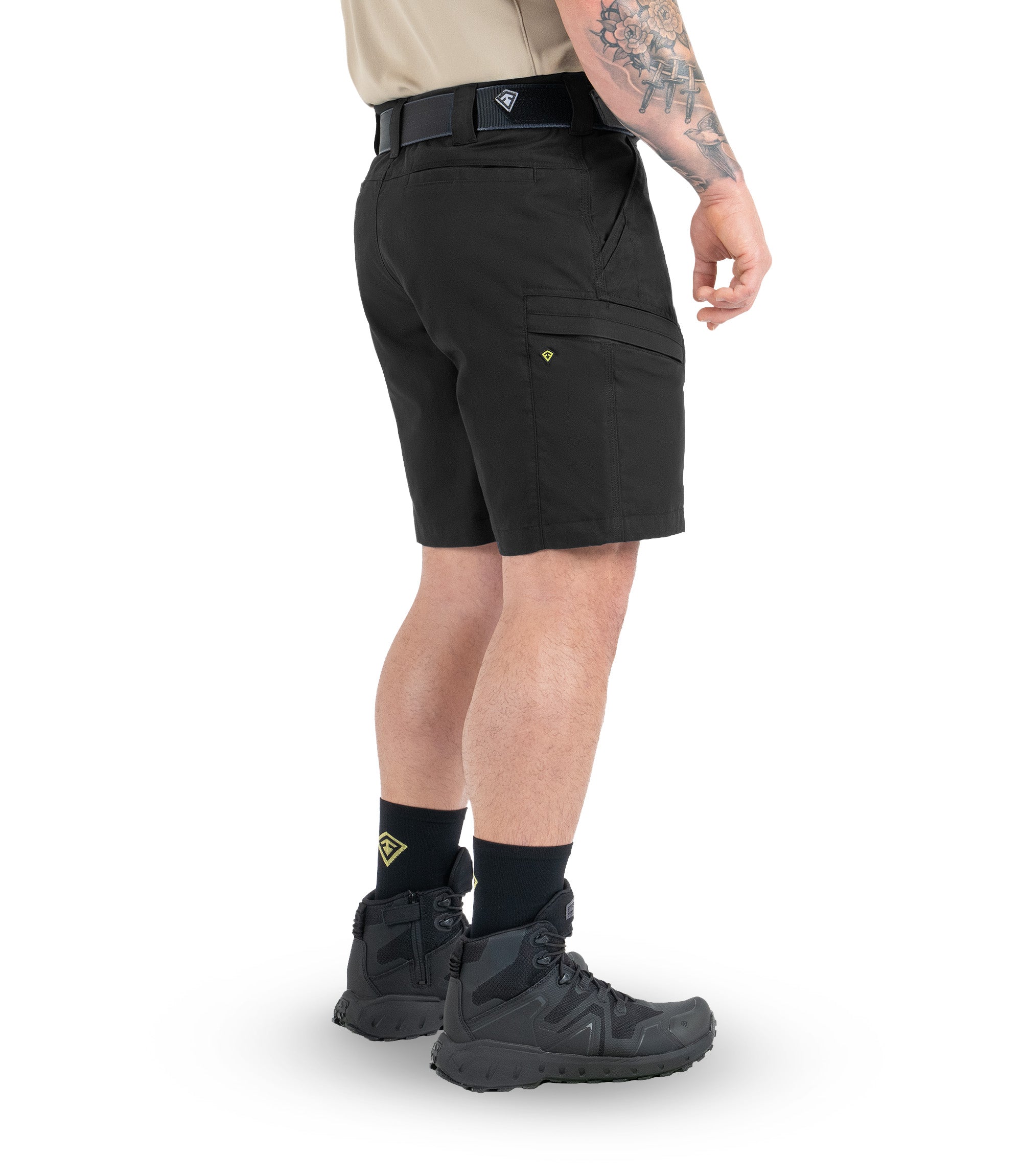 Left 1/4 front side view of Men's A2 Short in Black|color_black