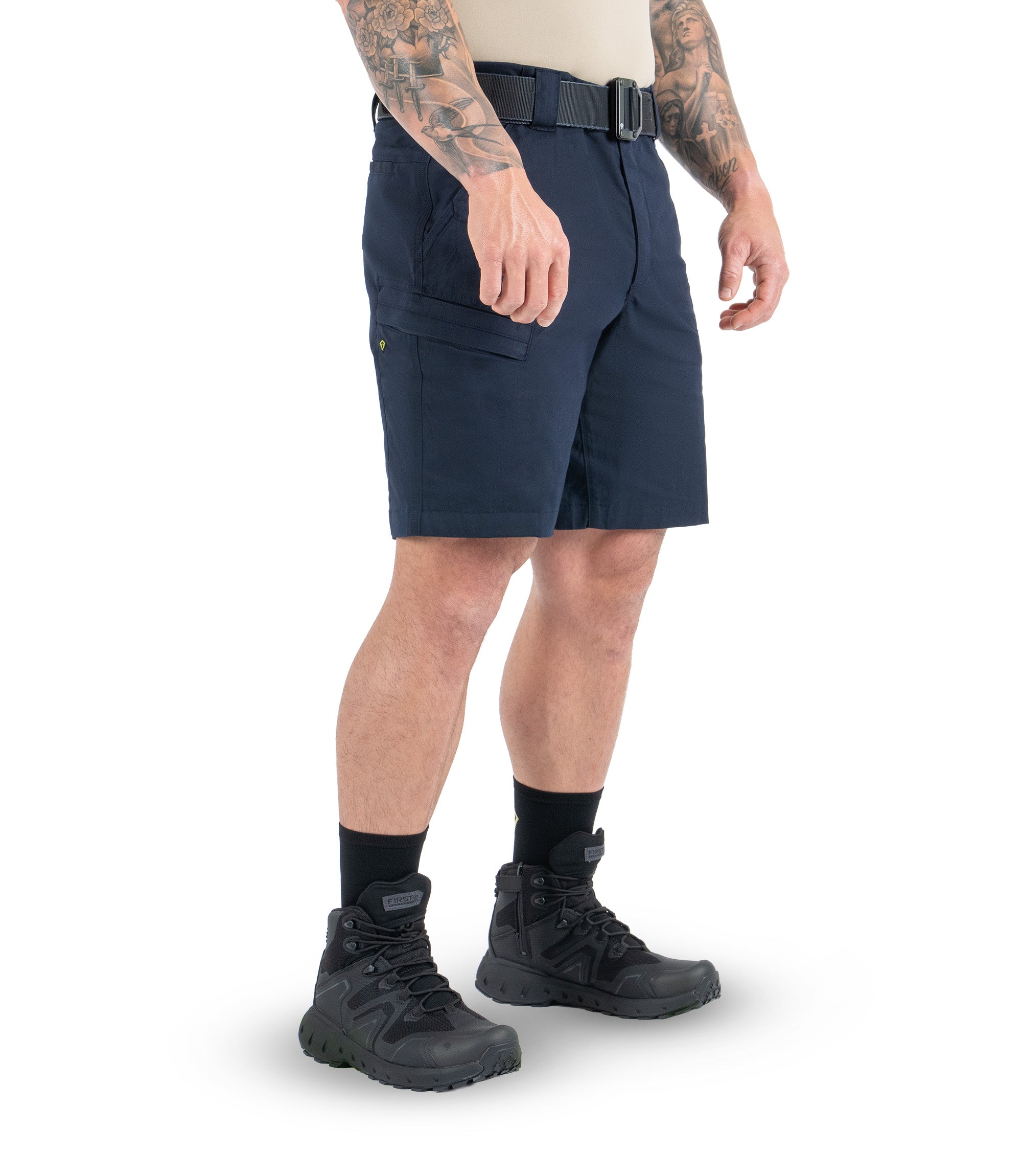 Right 1/4 front side view of Men's A2 Short in Midnight Navy|color_midnight navy