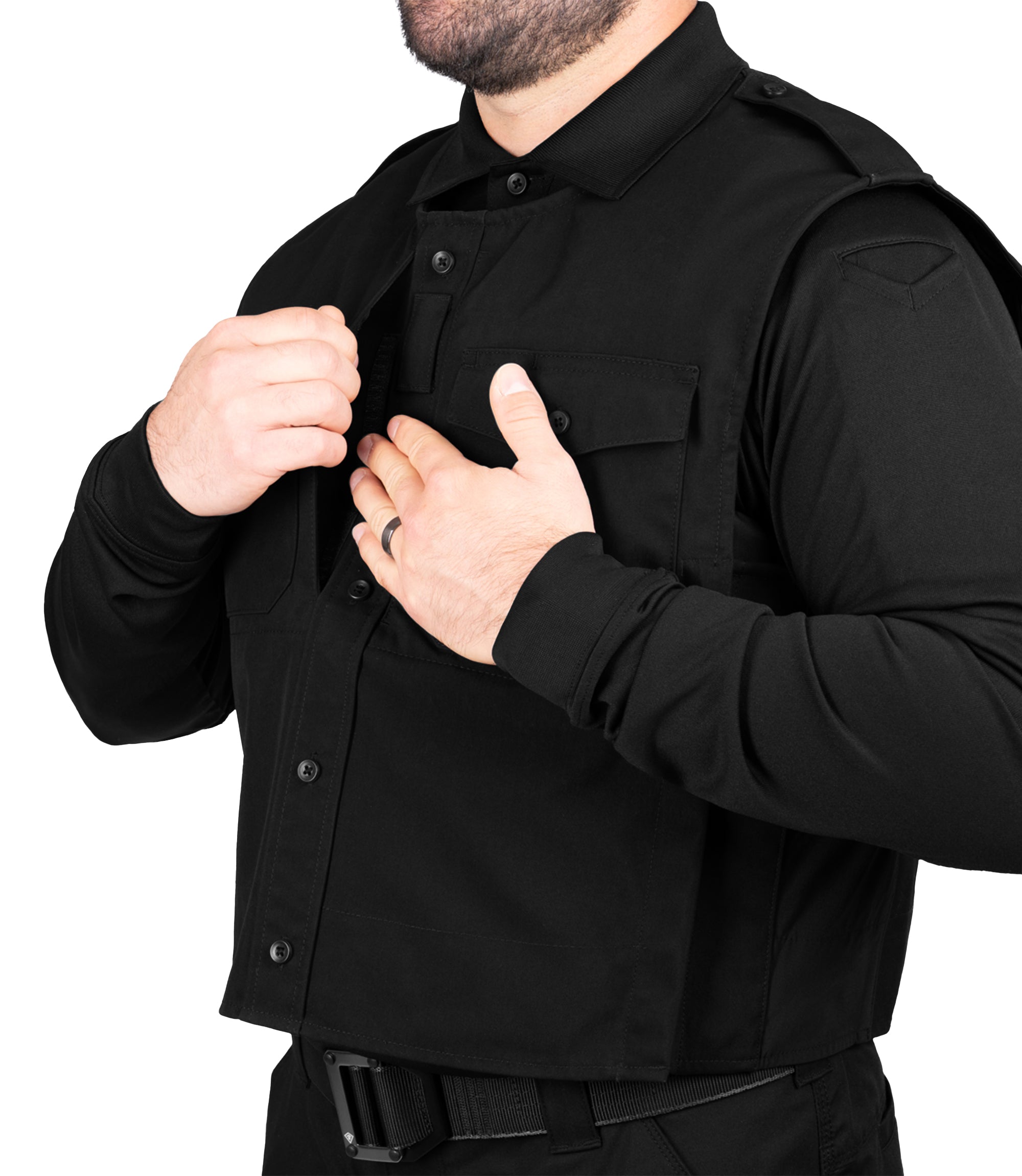 Insert front pocket view of Pro Duty Armor Cover in the color black|color_black