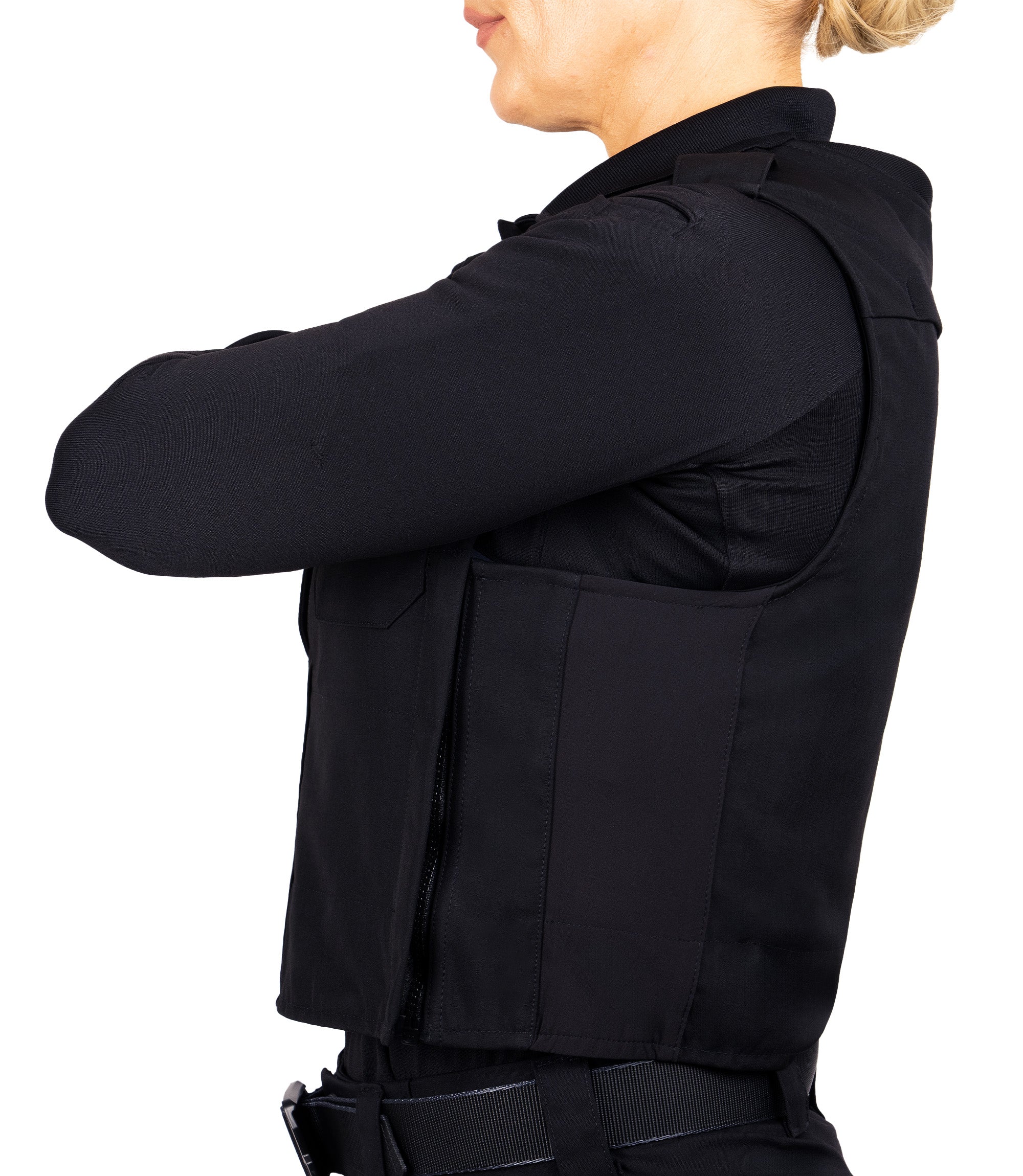 Close-up of stretch side panel in Midnight Navy|color_midnight navy