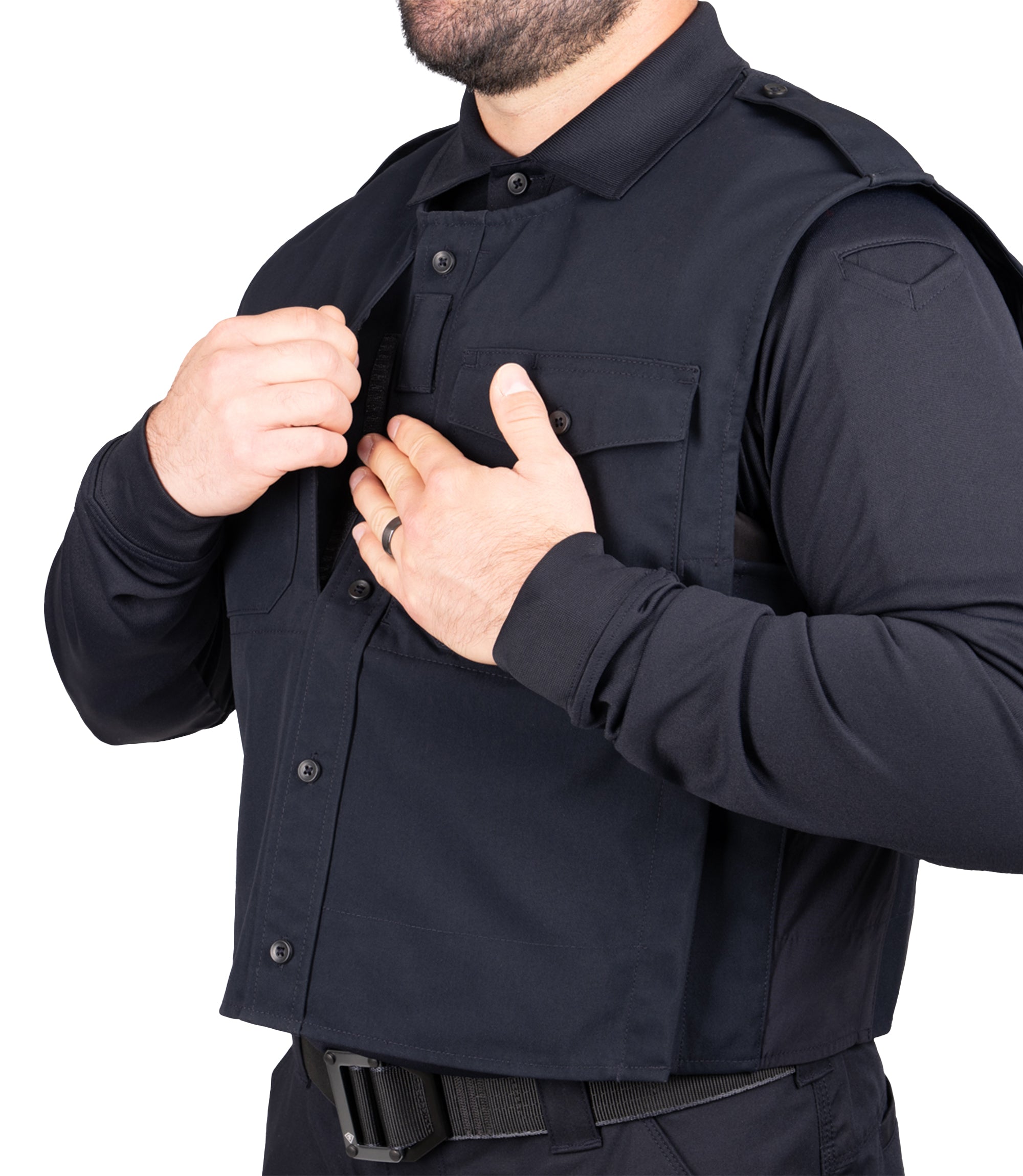 Insert front pocket view of Pro Duty Armor Cover in the color midnight navy|color_midnight navy