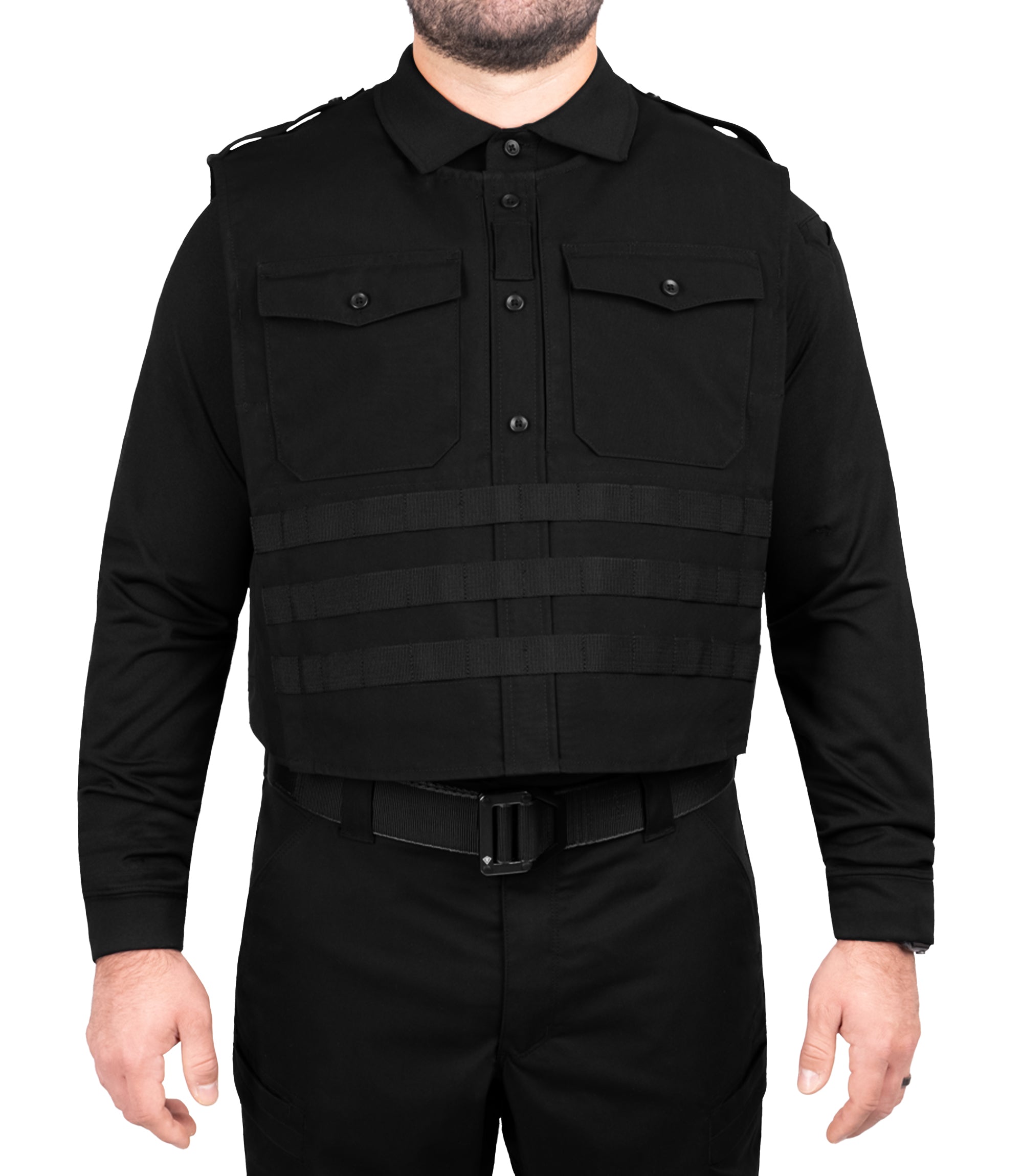 Front View of Pro Duty Armor Cover with Molle in color black|color_black