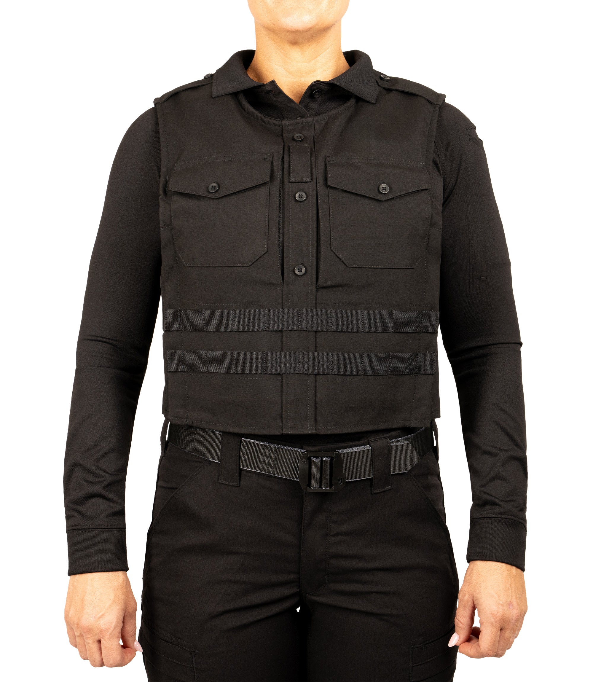 Front View of Pro Duty Armor Cover with Molle in color black|color_black