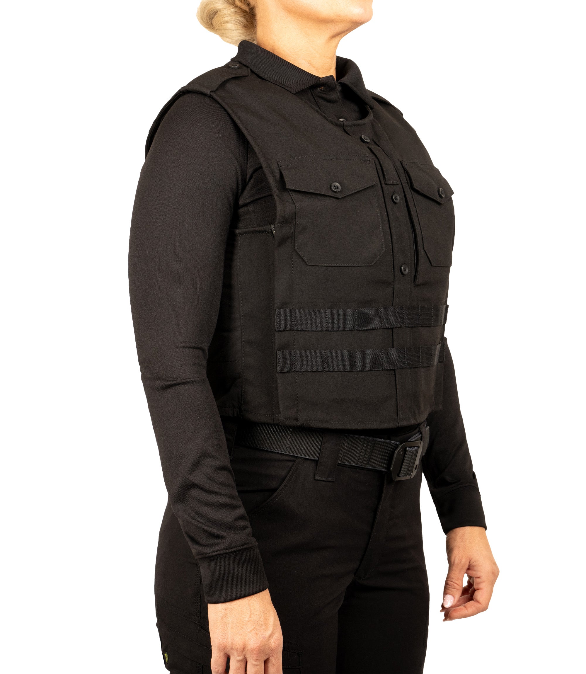 Front quarter angle view of Pro Duty Armor Cover with Molle in color black
|color_black