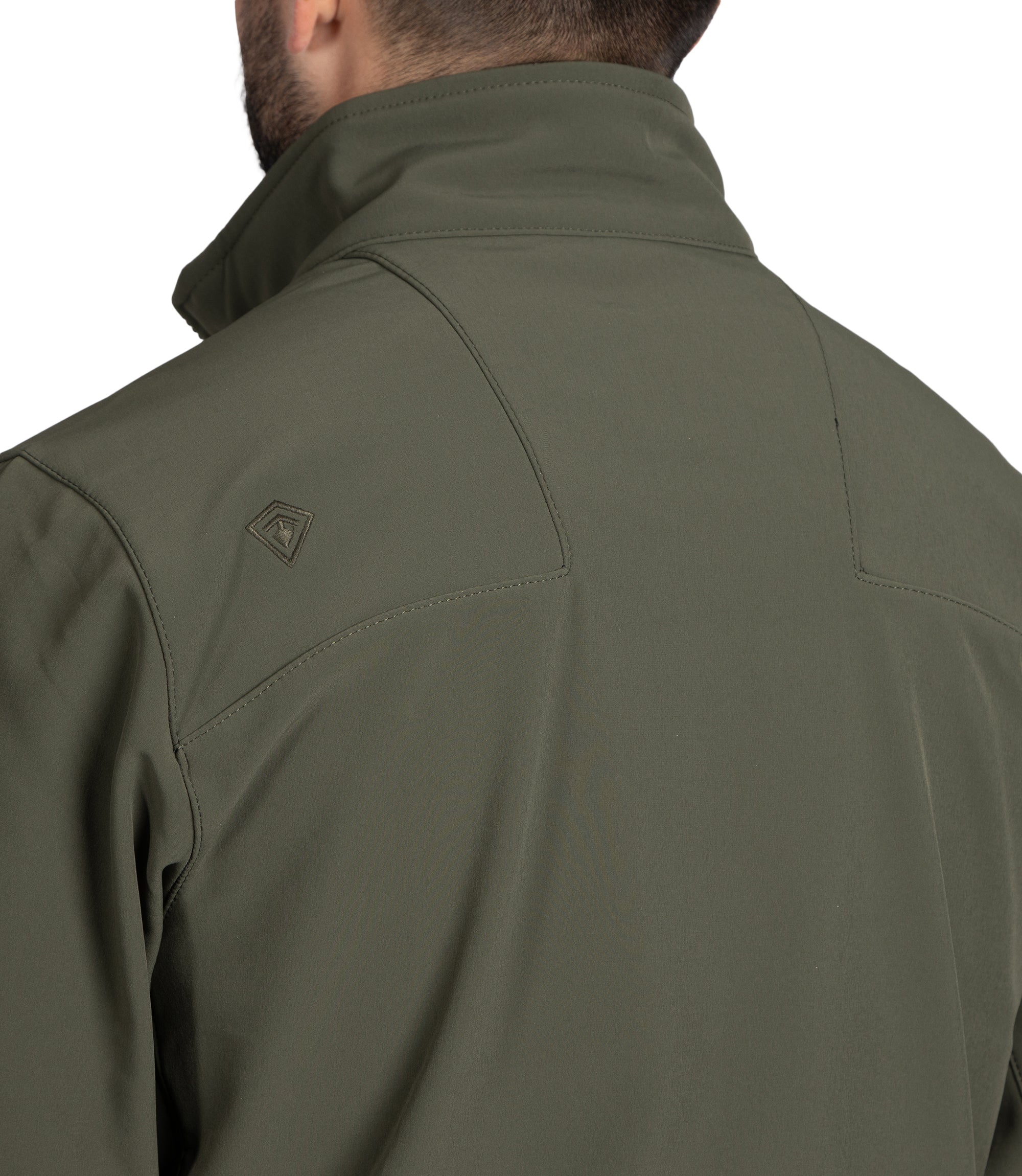 Back Closeup of Men's Tactix Softshell Parka in OD Green |color_od green