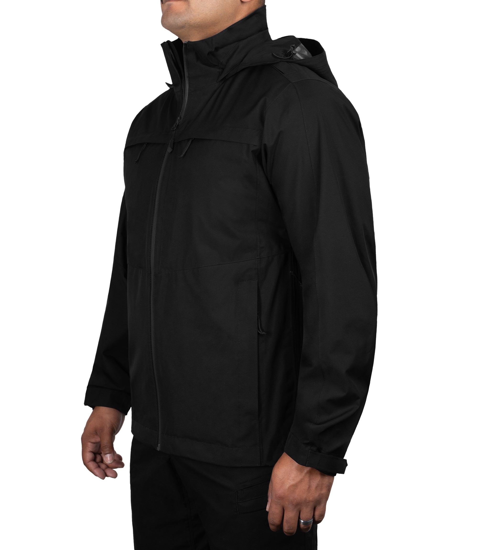 Left side front 1/4 view of the Monsoon Parka in color black |color_black