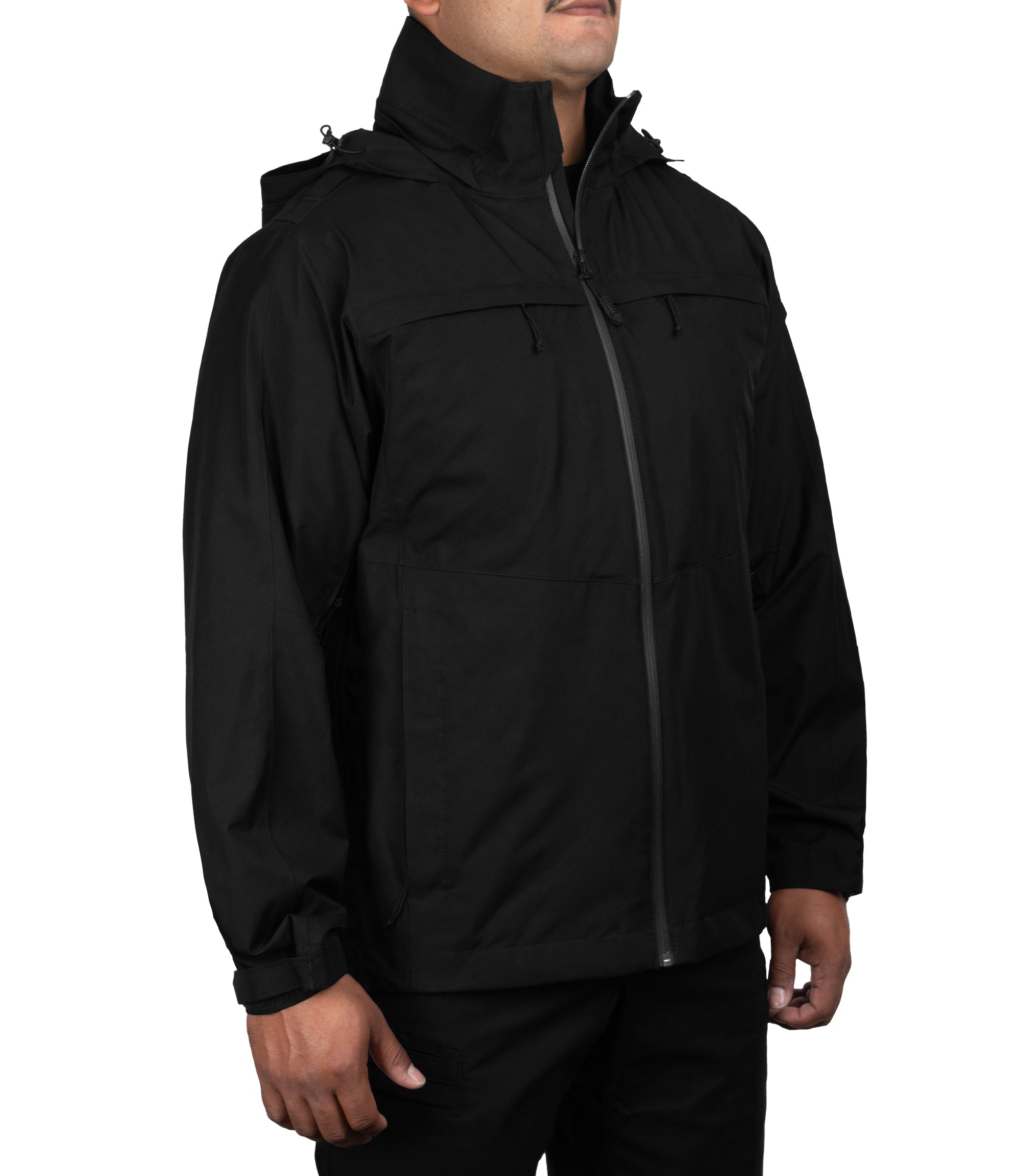Right side front 1/4 view of the Monsoon Parka in color black |color_black
