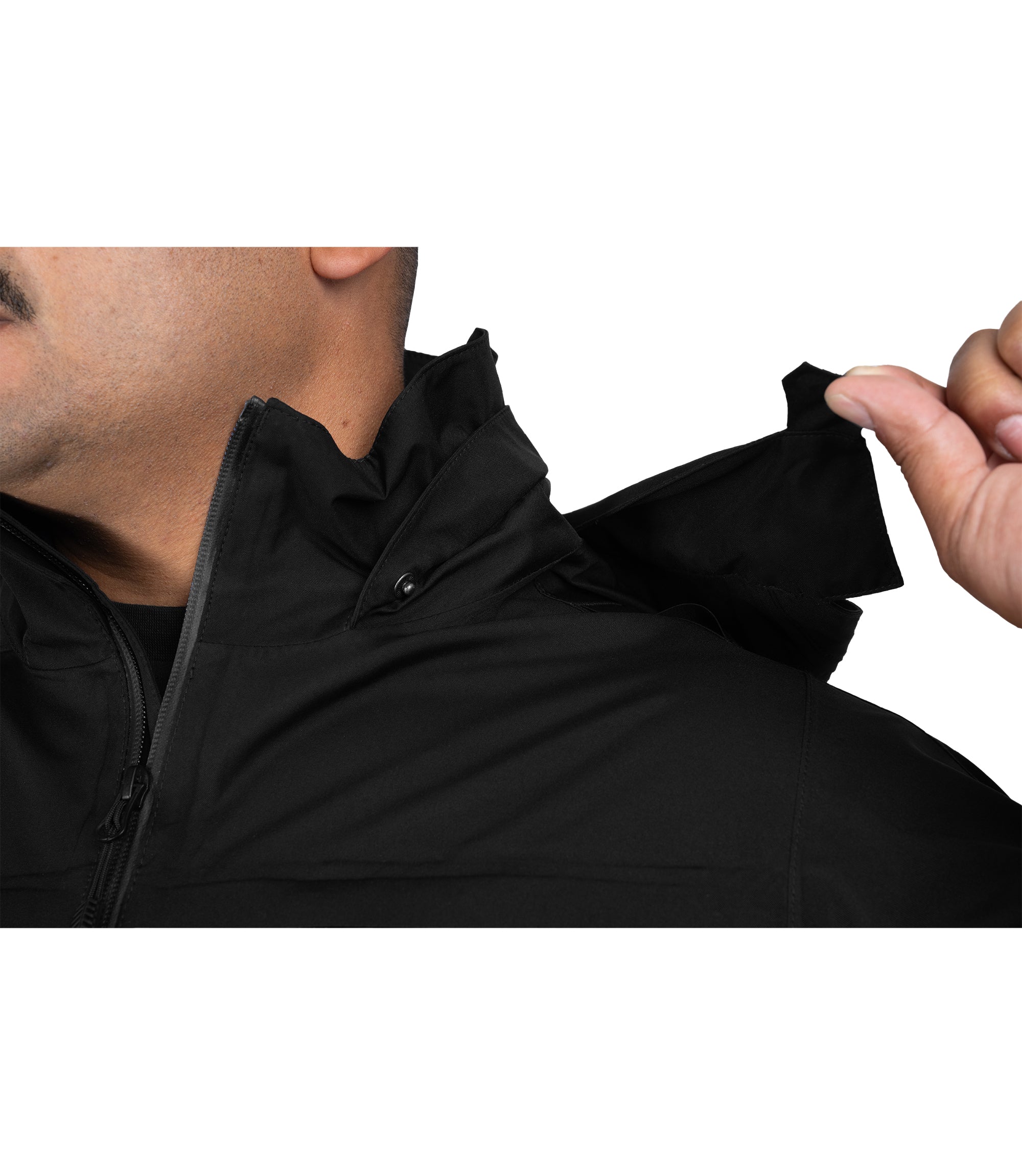 Prym snaps removable hoodie view of the Monsoon Parka in color black |color_black