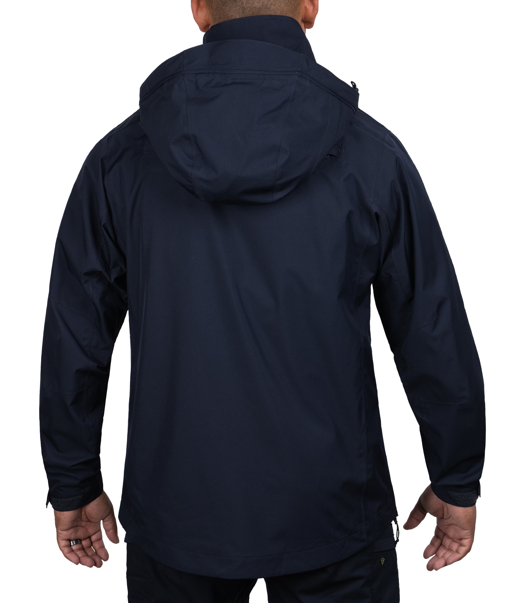 Back view with attached hoodie of the Monsoon Parka in color Midnight Navy |color_midnight navy