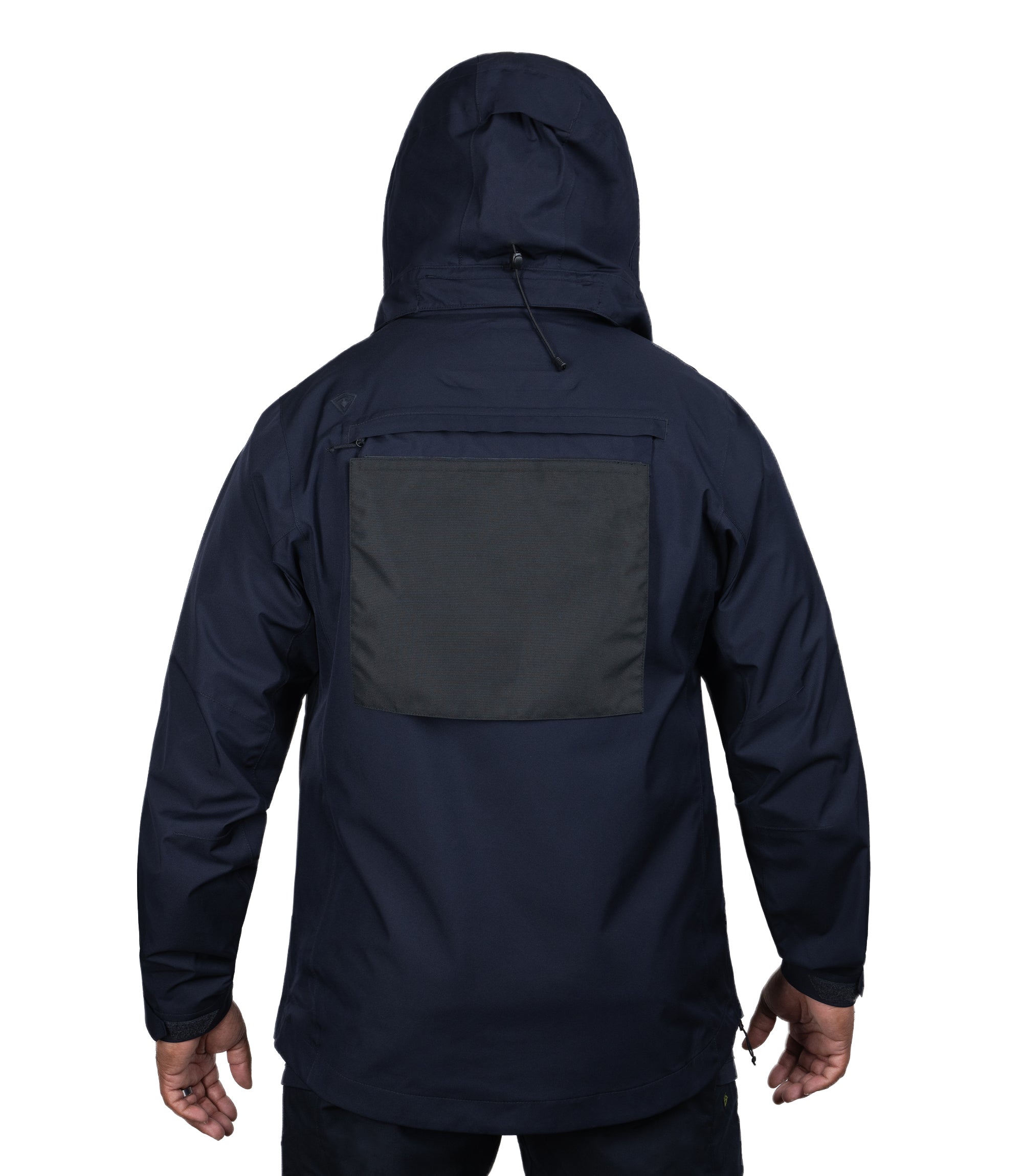 Back view with detachable pull-out panel of the Monsoon Parka in color Midnight Navy |color_midnight navy