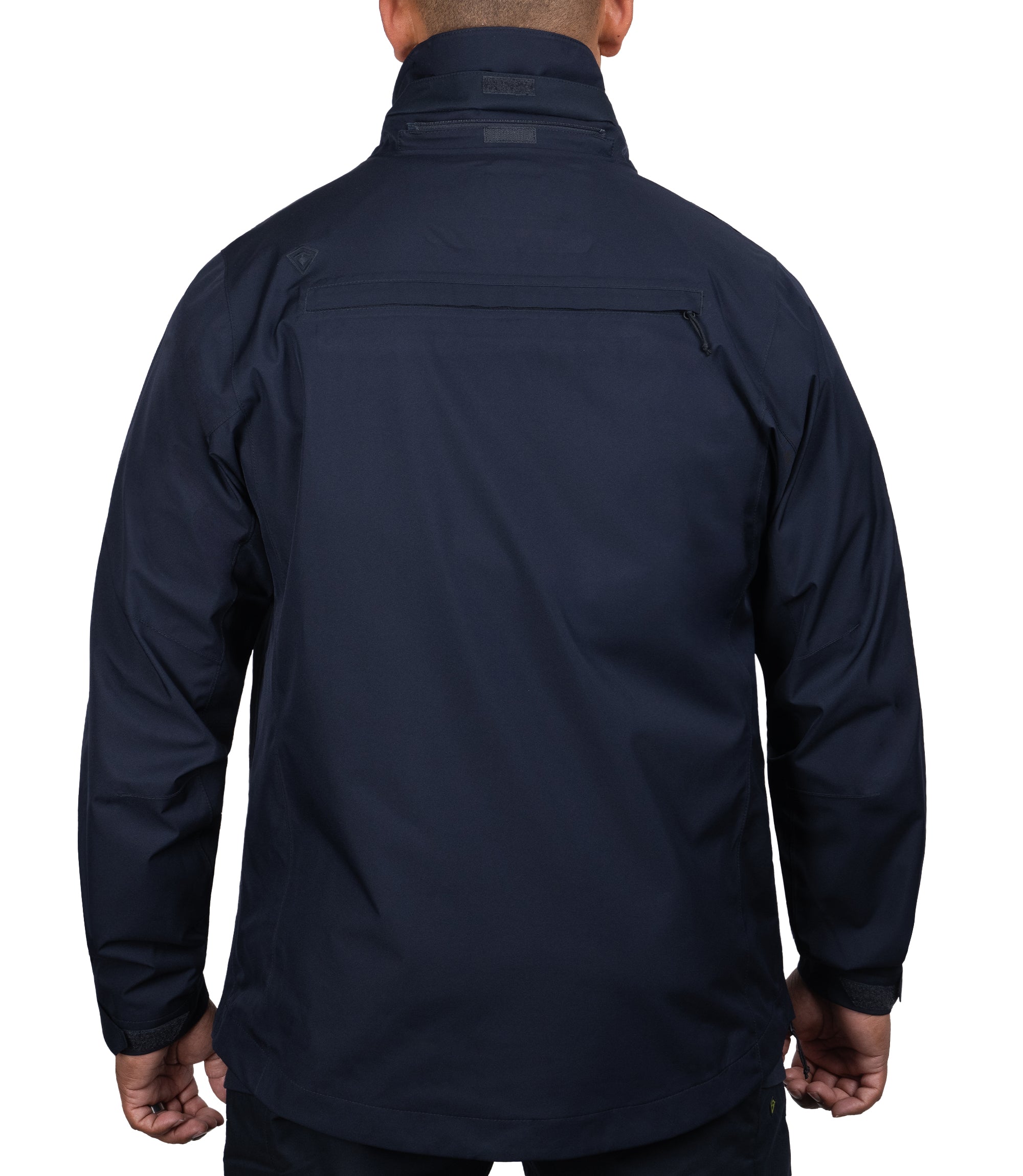 Back view without attached hood view of the Monsoon Parka in color Midnight Navy |color_midnight navy