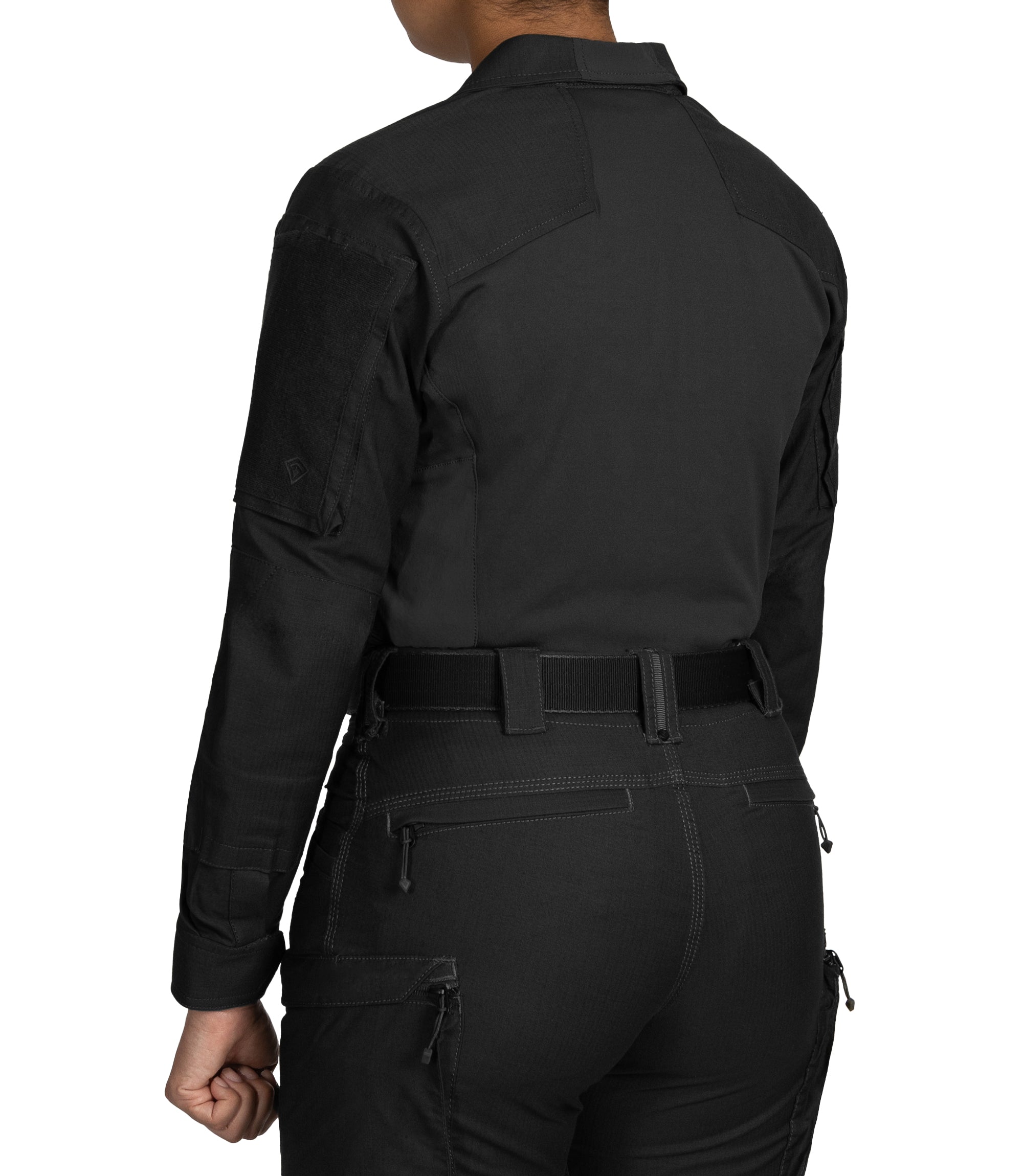 Back Side of Women's Defender Shirt in Black |color_black