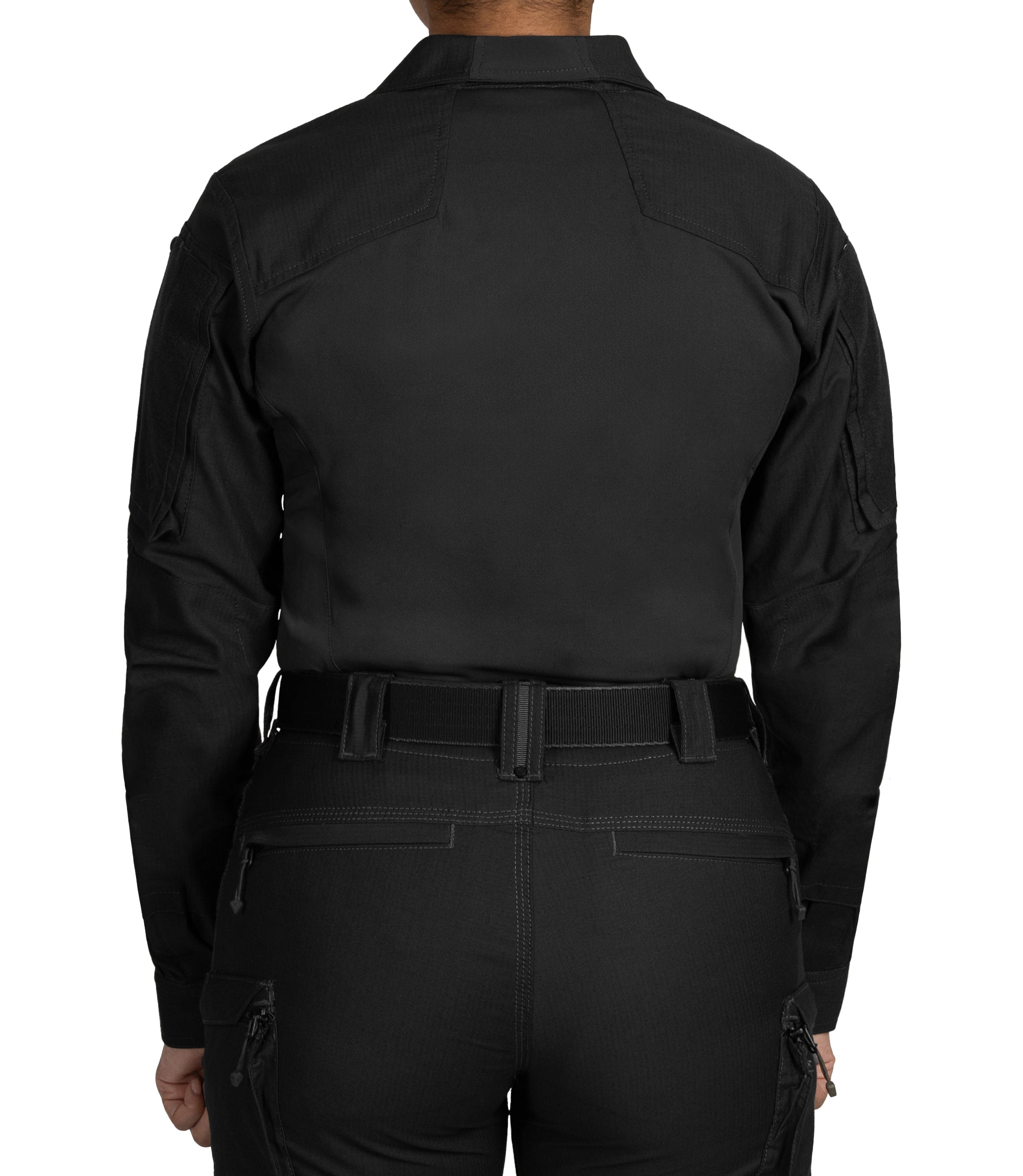 Back of Women's Defender Shirt in Black |color_black