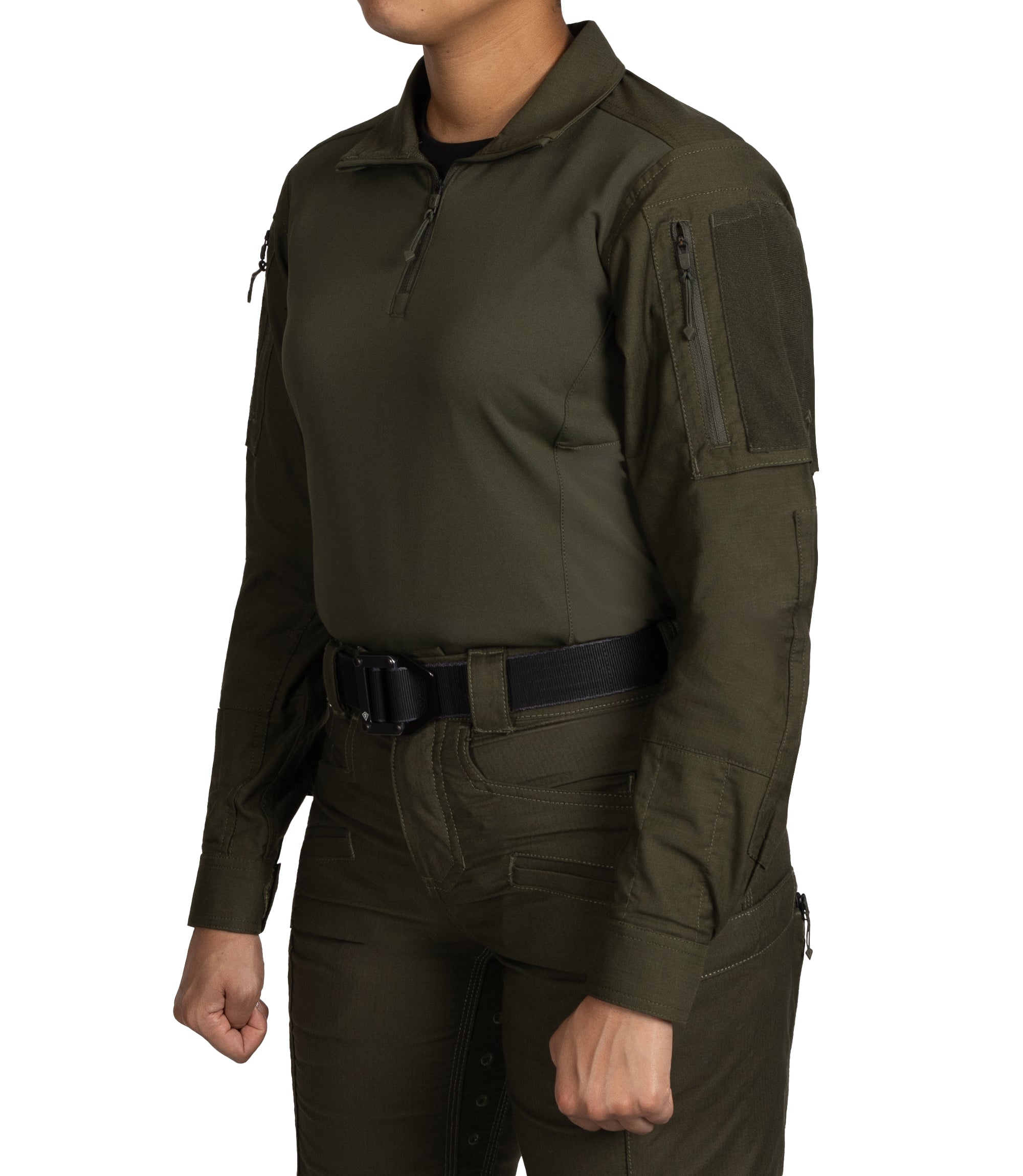 Side of Women's Defender Shirt in OD Green |color_od green