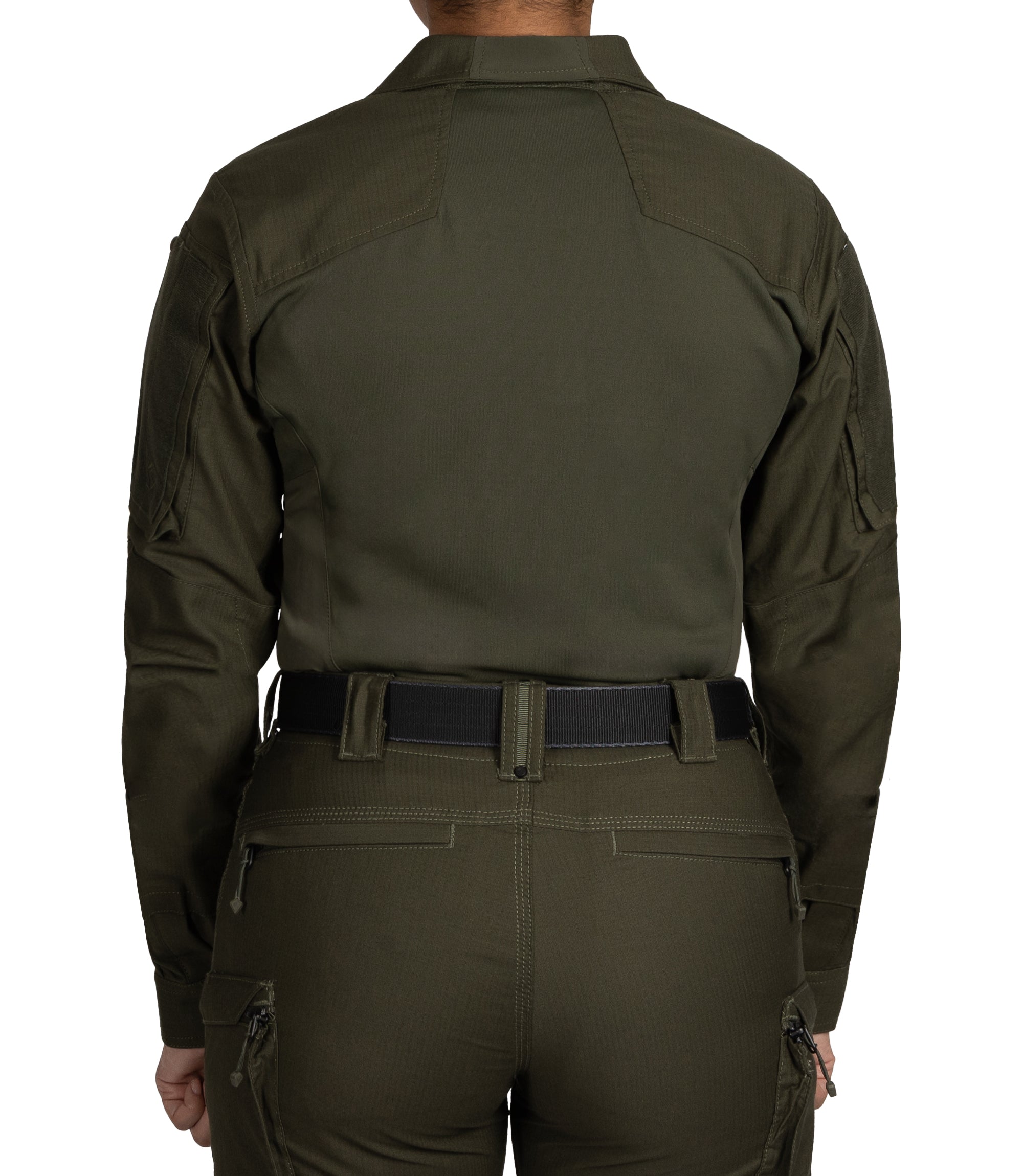 Back of Women's Defender Shirt in OD Green |color_od green