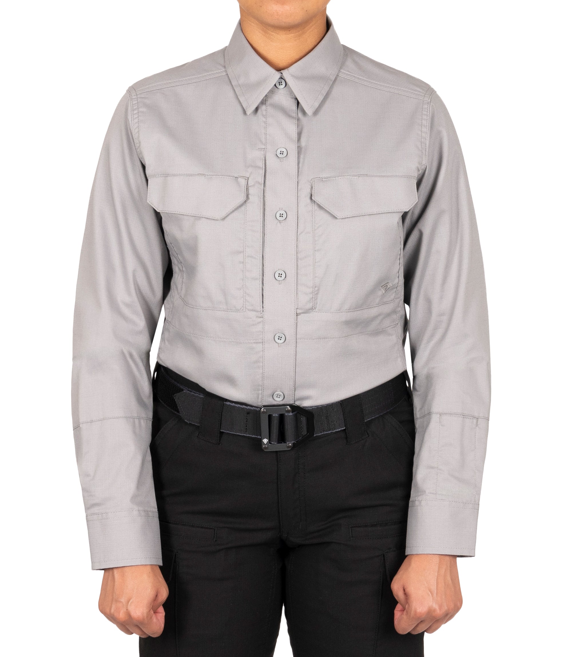 Front of Women's V2 Tactical Long Sleeve Shirt in Nickel Grey |color_nickel grey