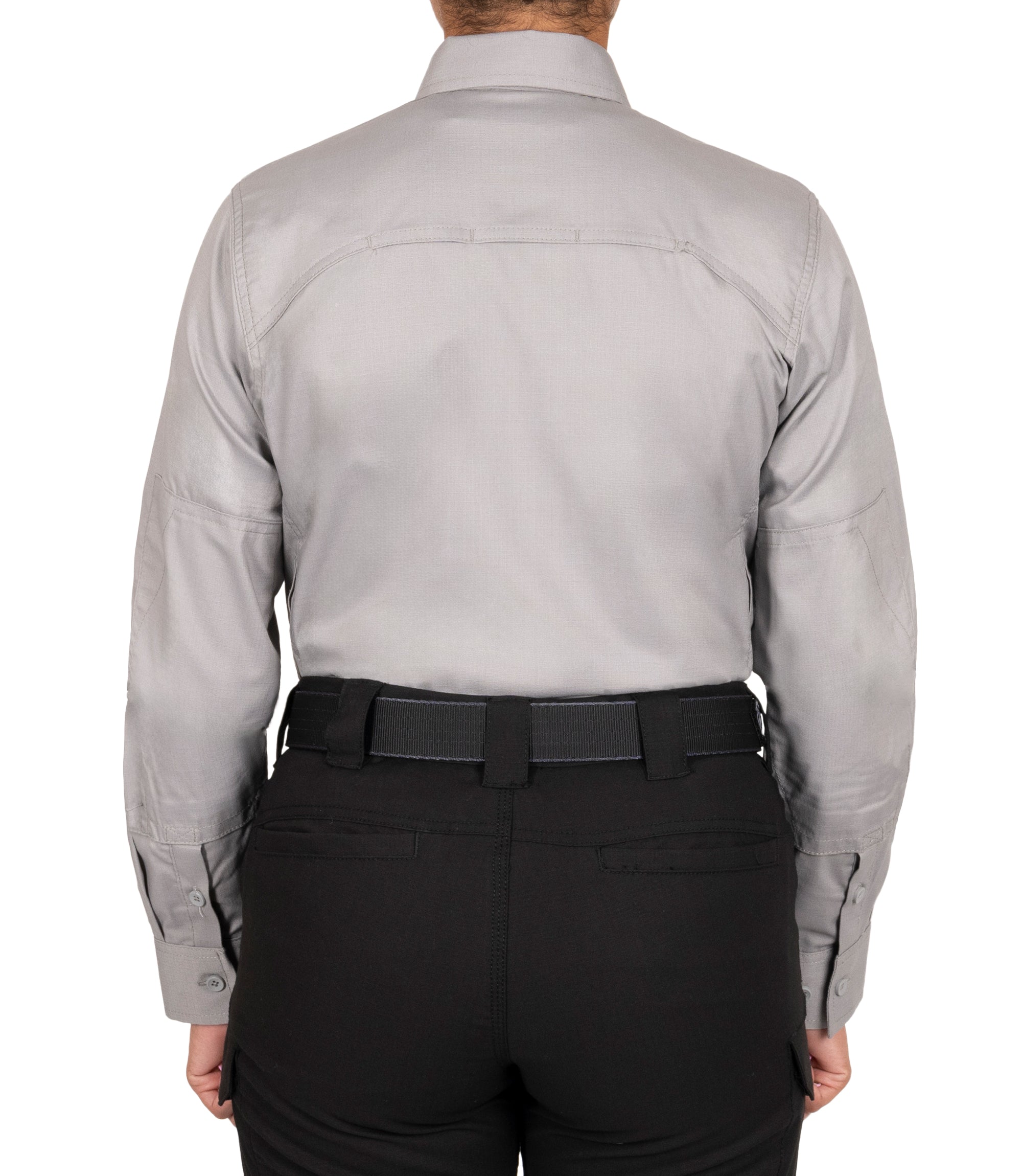 Back of Women's V2 Tactical Long Sleeve Shirt in Nickel Grey |color_nickel grey