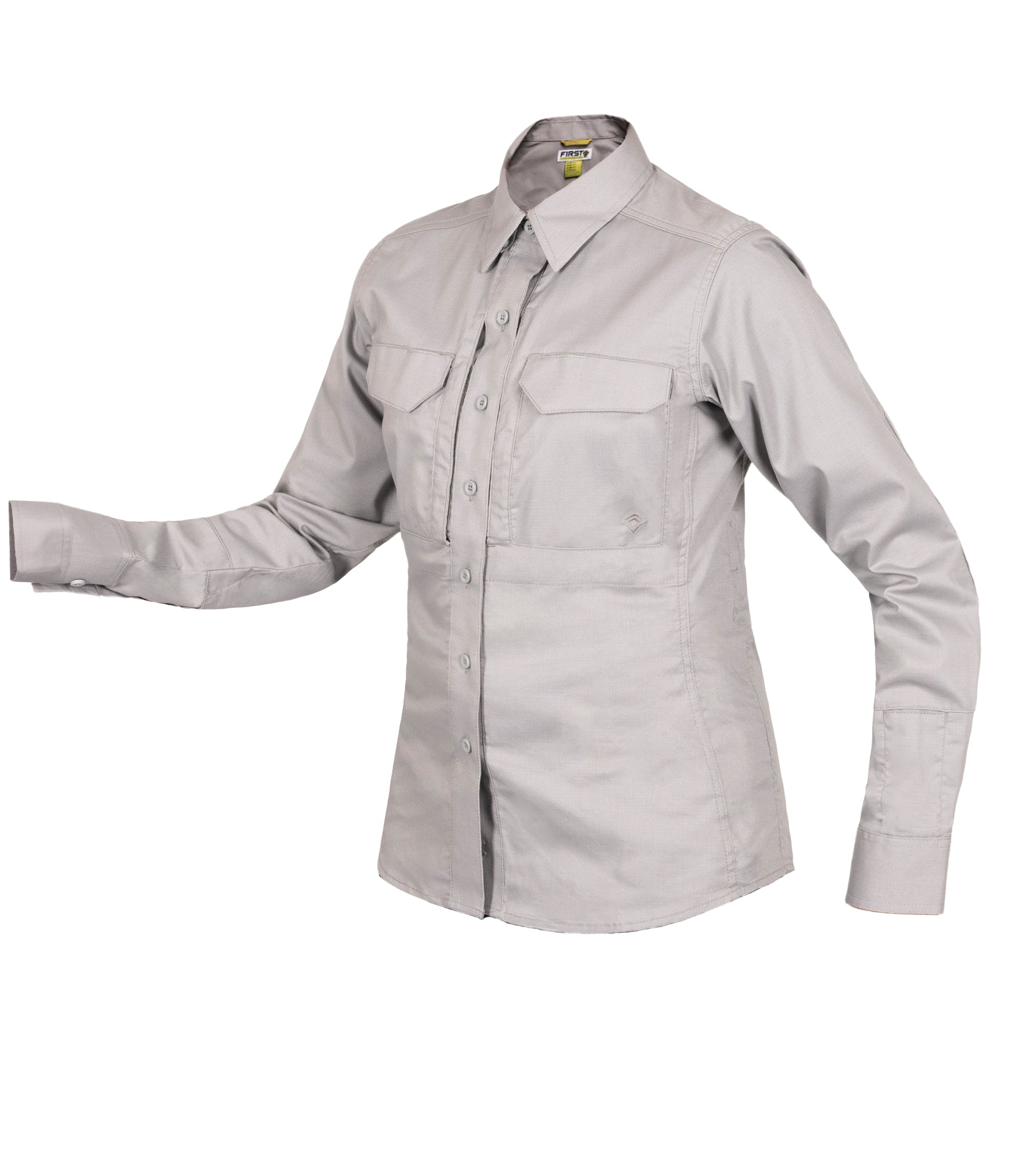 Ghosted Front of Women's V2 Tactical Long Sleeve Shirt in Nickel Grey |color_nickel grey