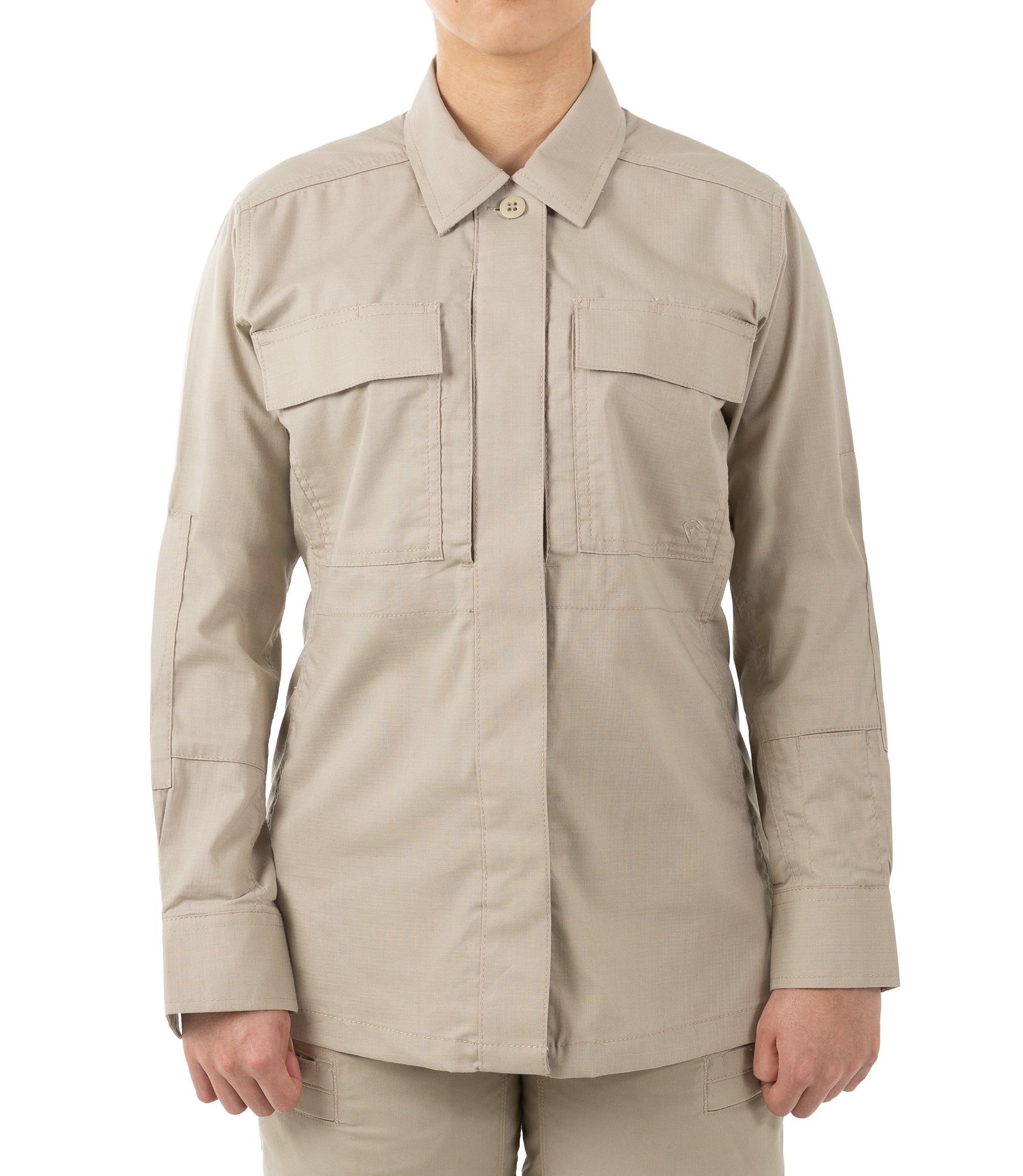Front of Women's V2 BDU Long Sleeve Shirt in Khaki |color_khaki