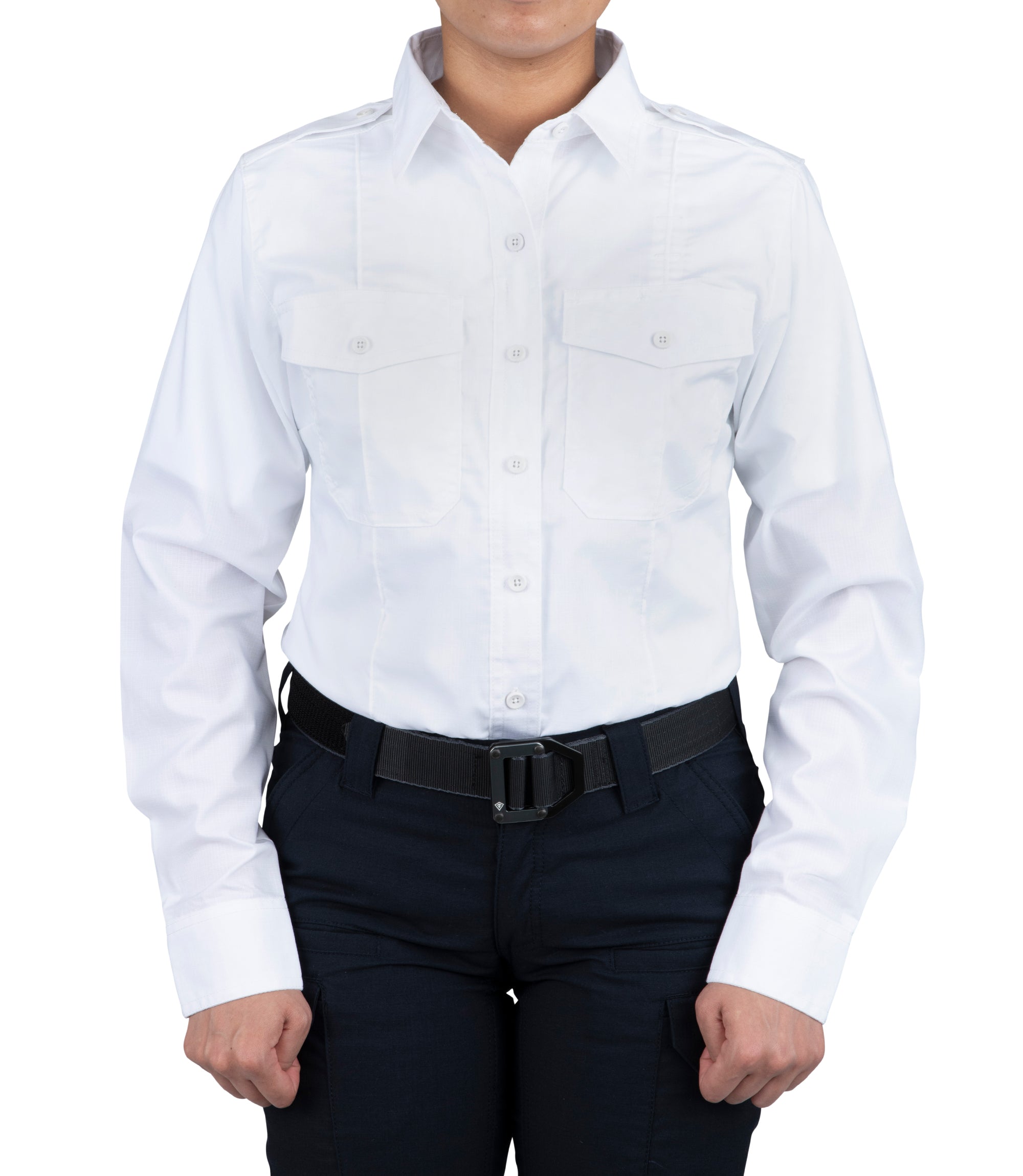 Front of Women's Pro Duty Uniform Shirt in White |color_white