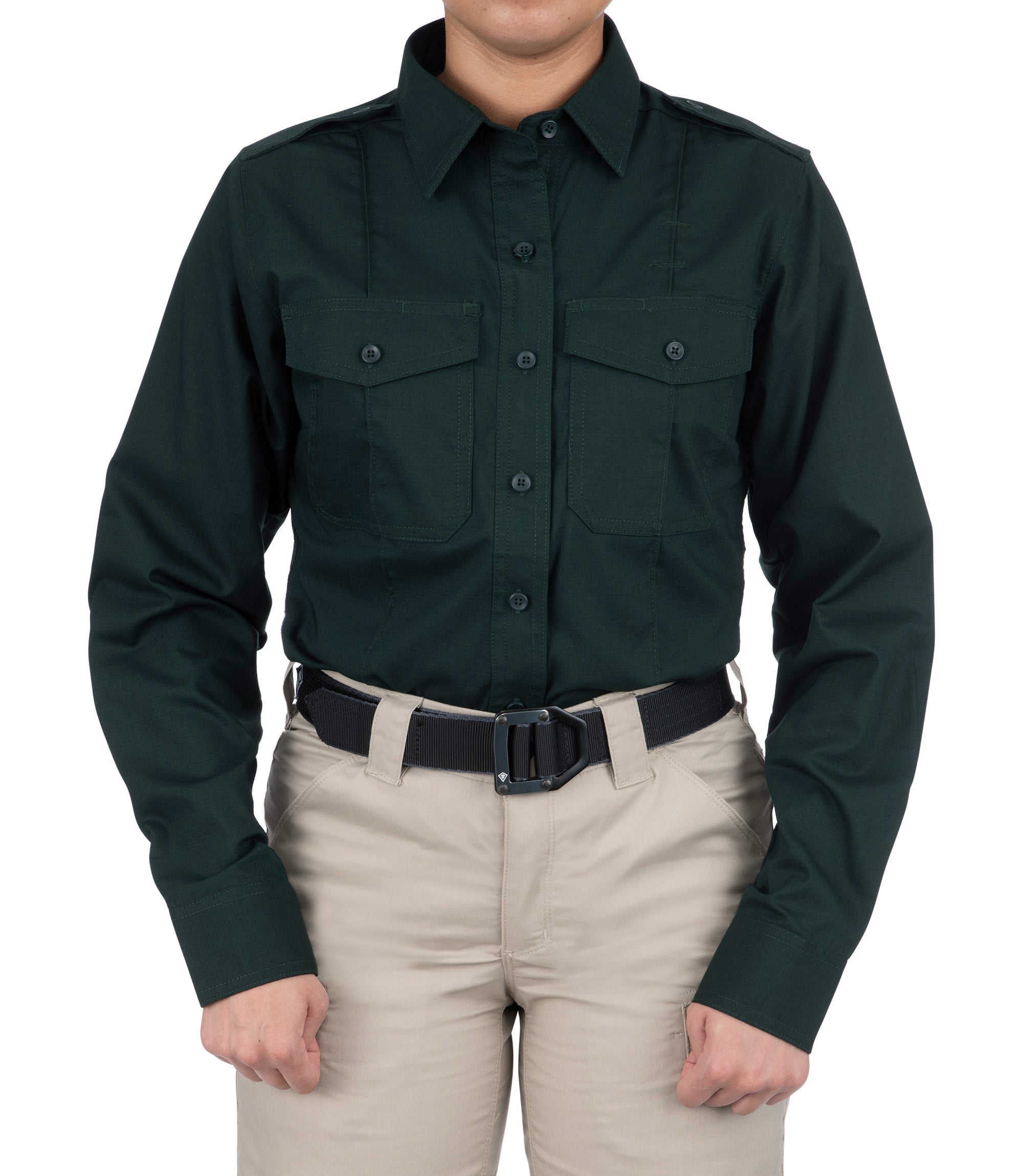 Front of Women's Pro Duty Uniform Shirt in Spruce Green |color_spruce green