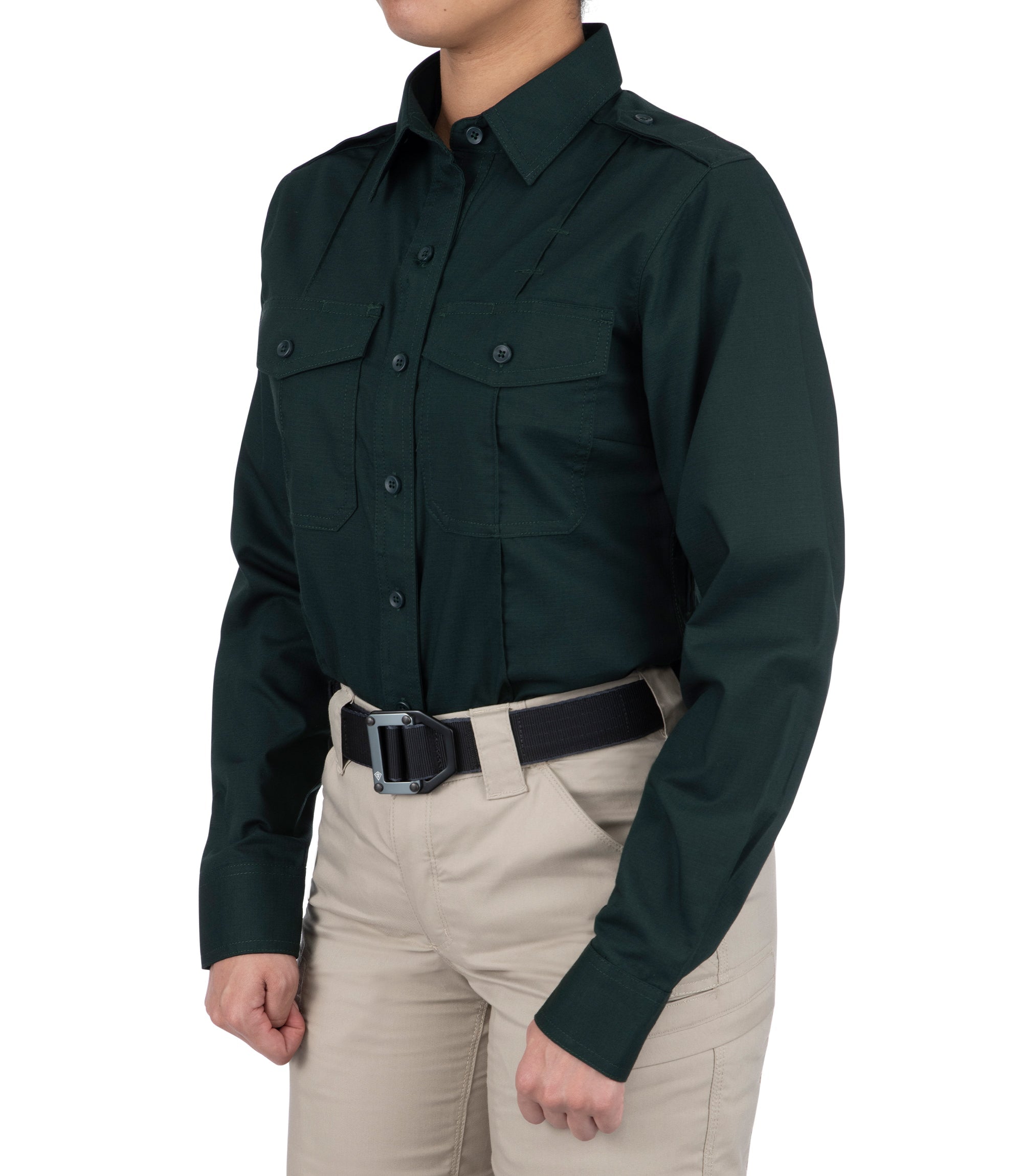 Side of Women's Pro Duty Uniform Shirt in Spruce Green |color_spruce green
