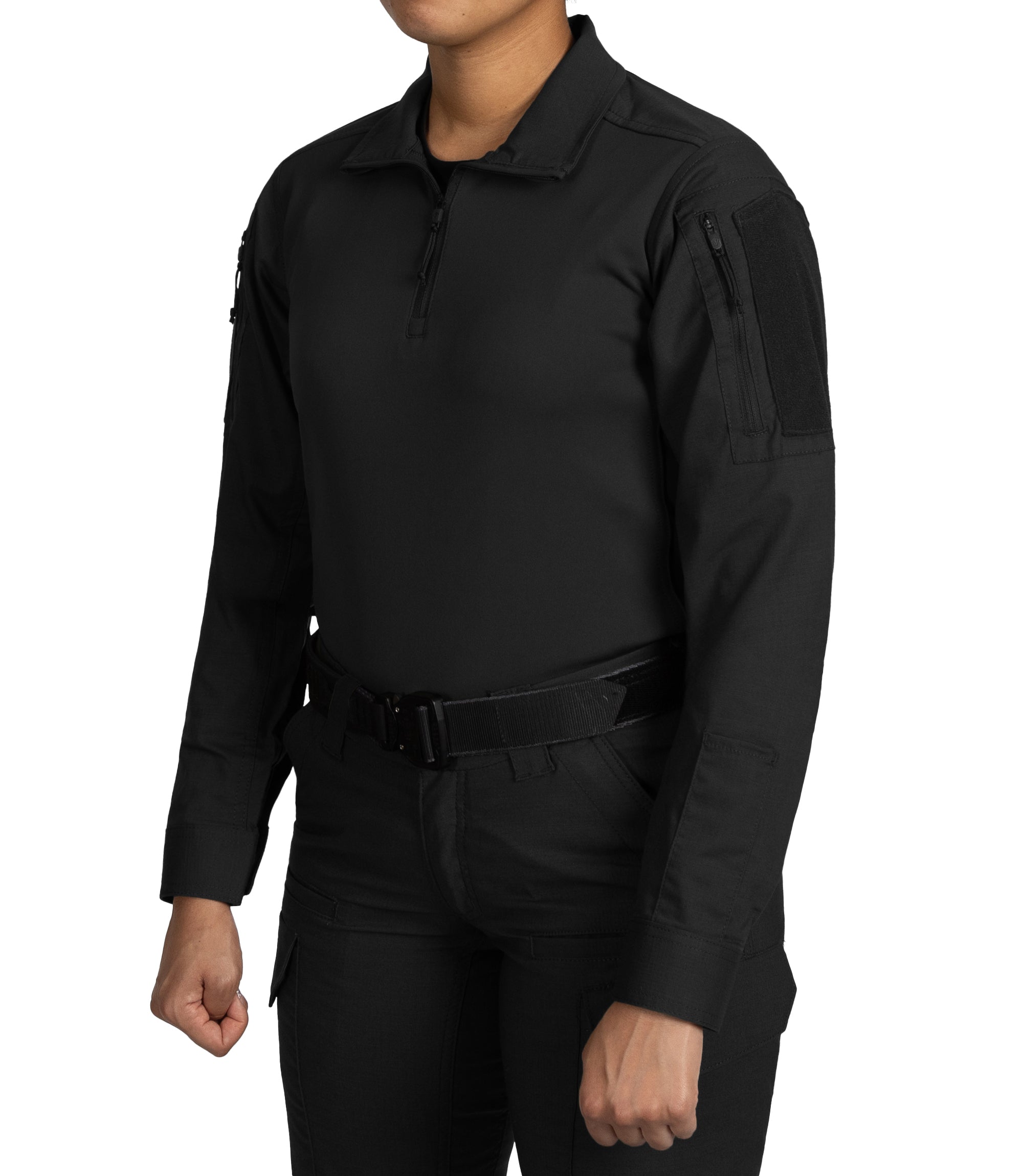 Side of Women's V2 Responder Shirt in Black |color_black