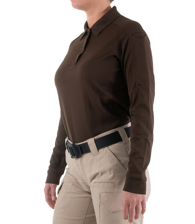 Side of Women's Performance Long Sleeve Polo in Kodiak Brown