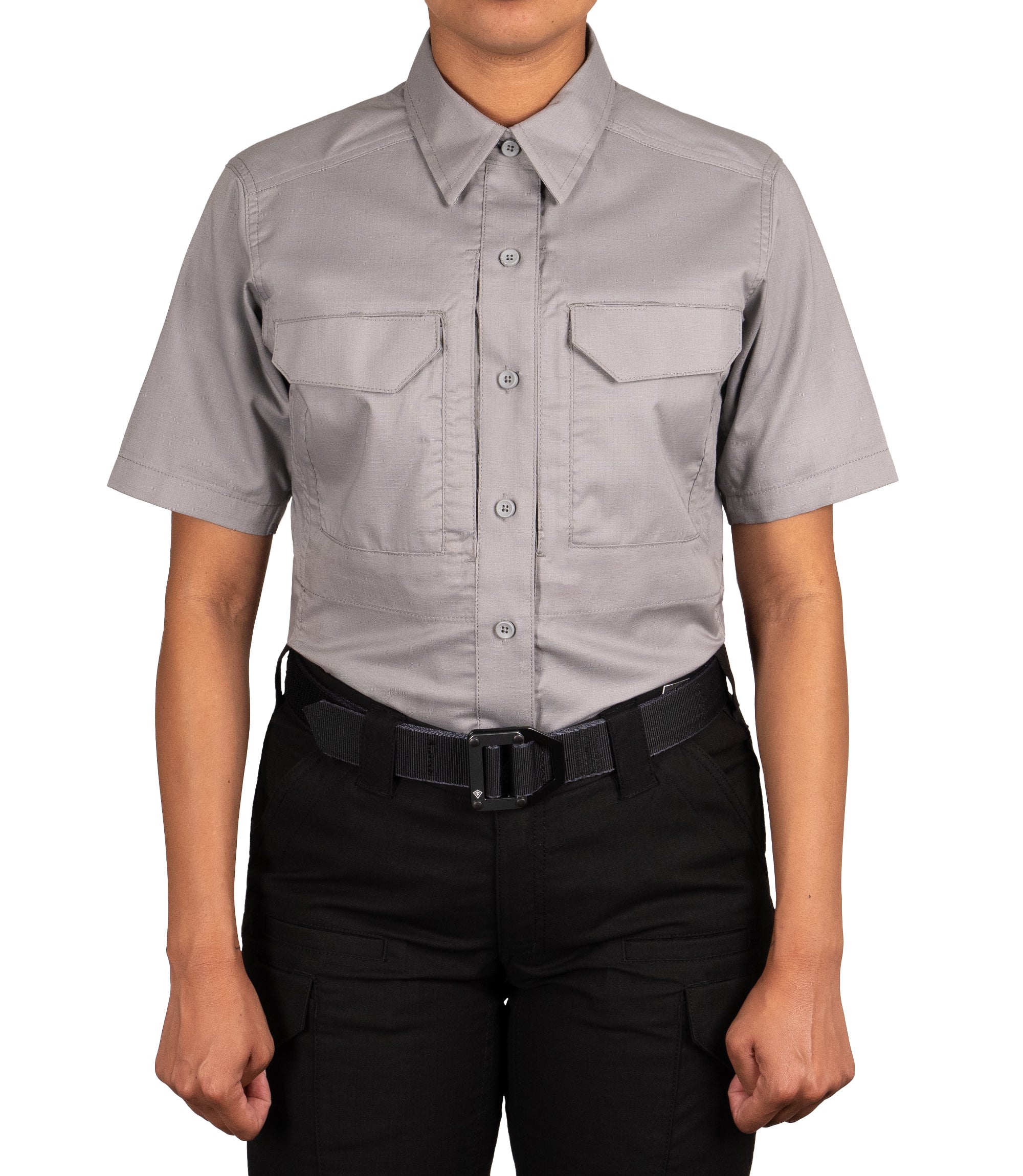 Front of Women's V2 Tactical Short Sleeve Shirt in Nickel Grey |color_nickel grey