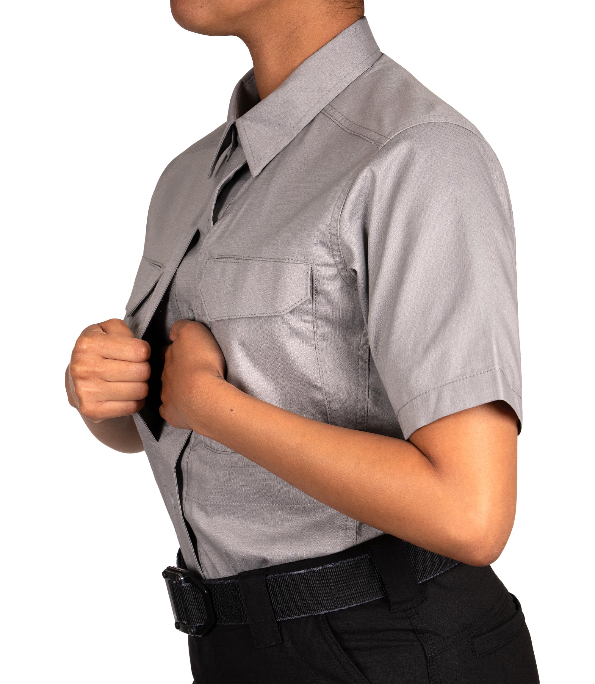 Document Pocket on Women's V2 Tactical Short Sleeve Shirt in Nickel Grey |color_nickel grey