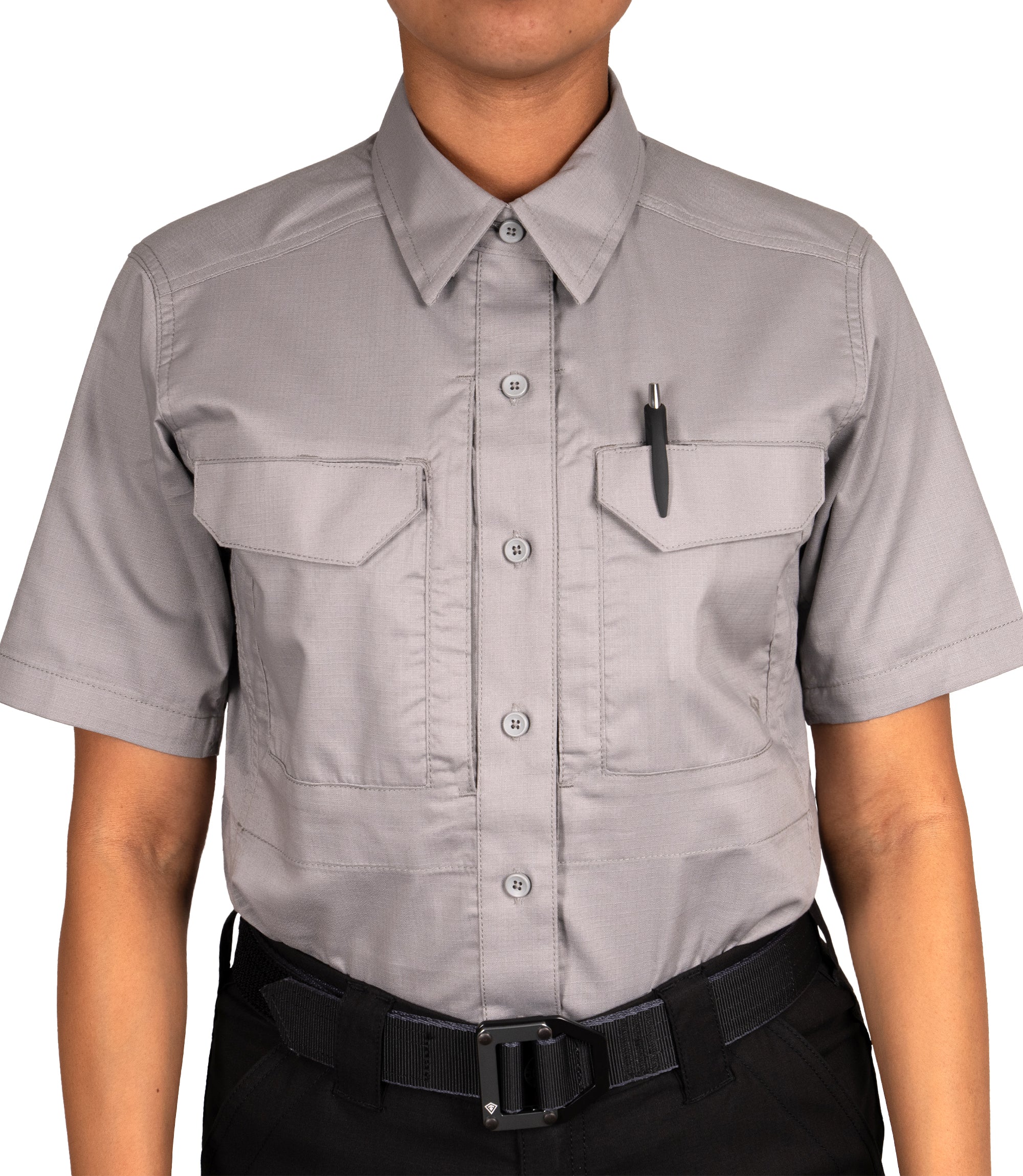 Pen Pocket on Women's V2 Tactical Short Sleeve Shirt in Nickel Grey |color_nickel grey