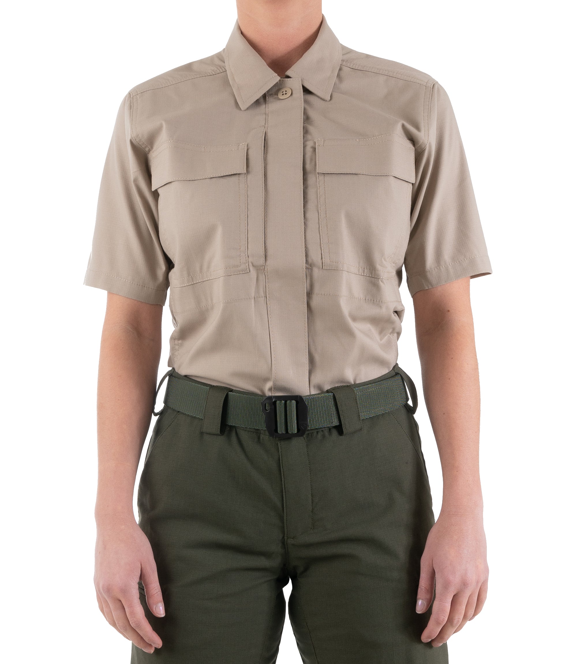 Front of Women's V2 BDU Short Sleeve Shirt in Khaki |color_khaki