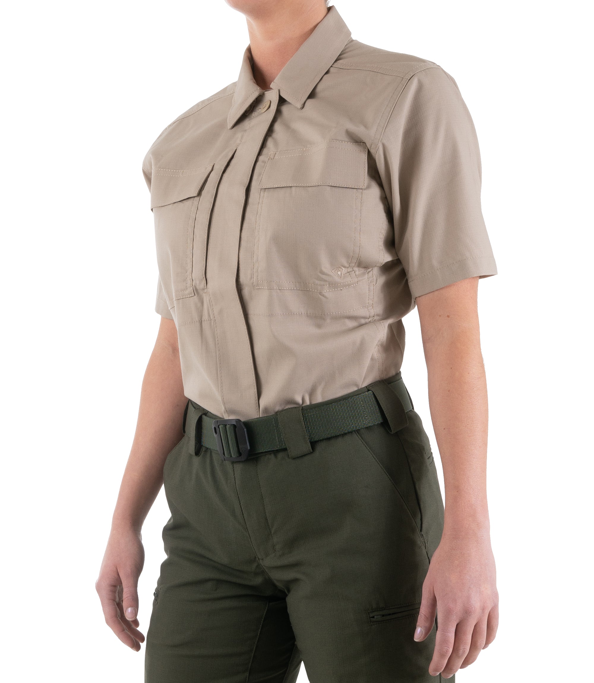 Side of Women's V2 BDU Short Sleeve Shirt in Khaki |color_khaki