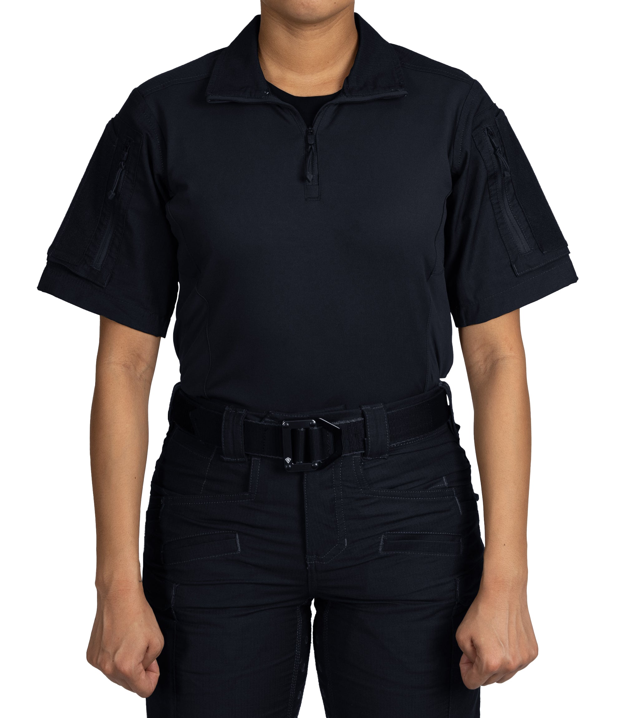 Front of Women's Defender Short Sleeve Shirt in Midnight Navy |color_midnight navy