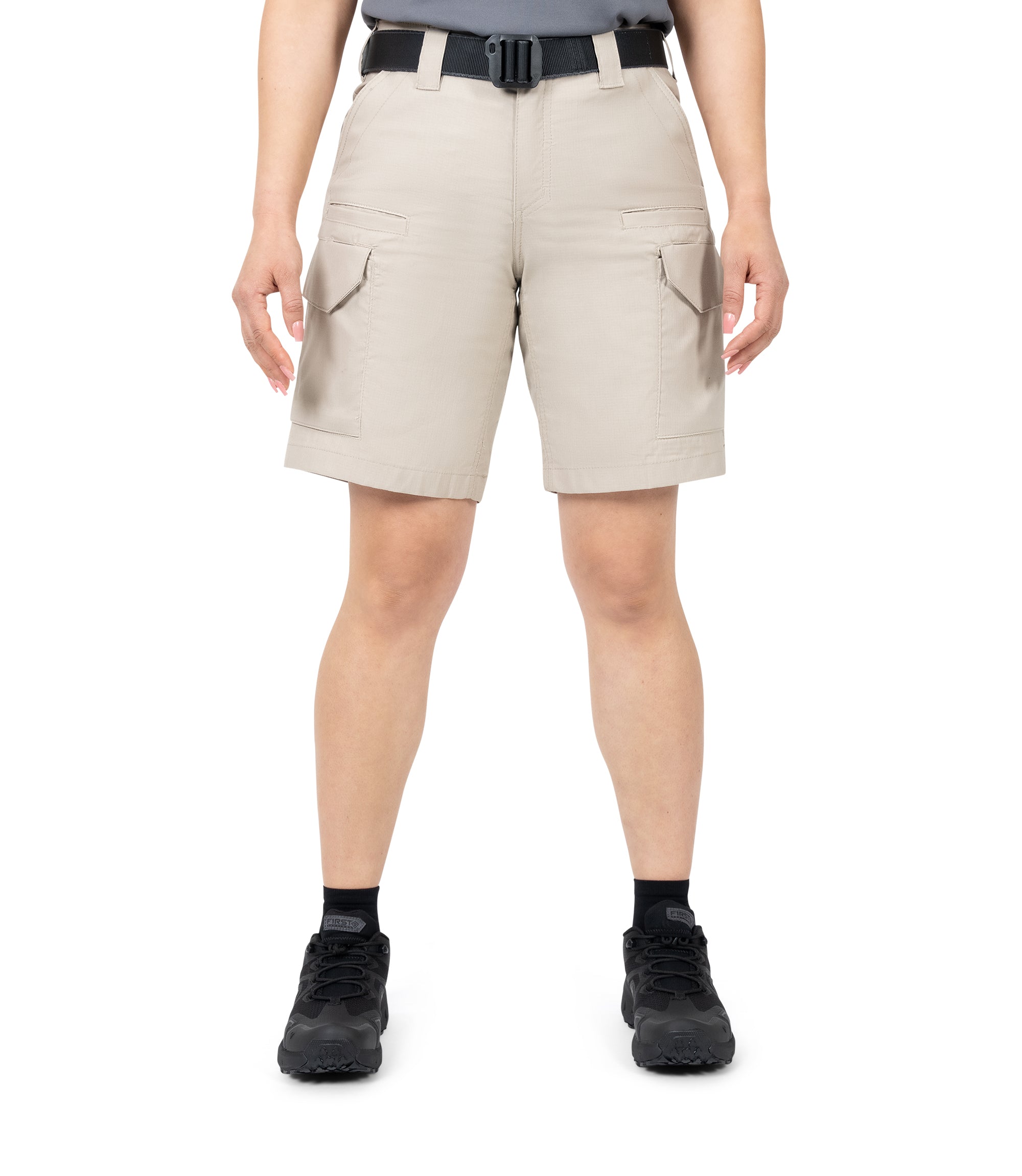 Front view of Women's V2 Tactical Short in Khaki|color_khaki