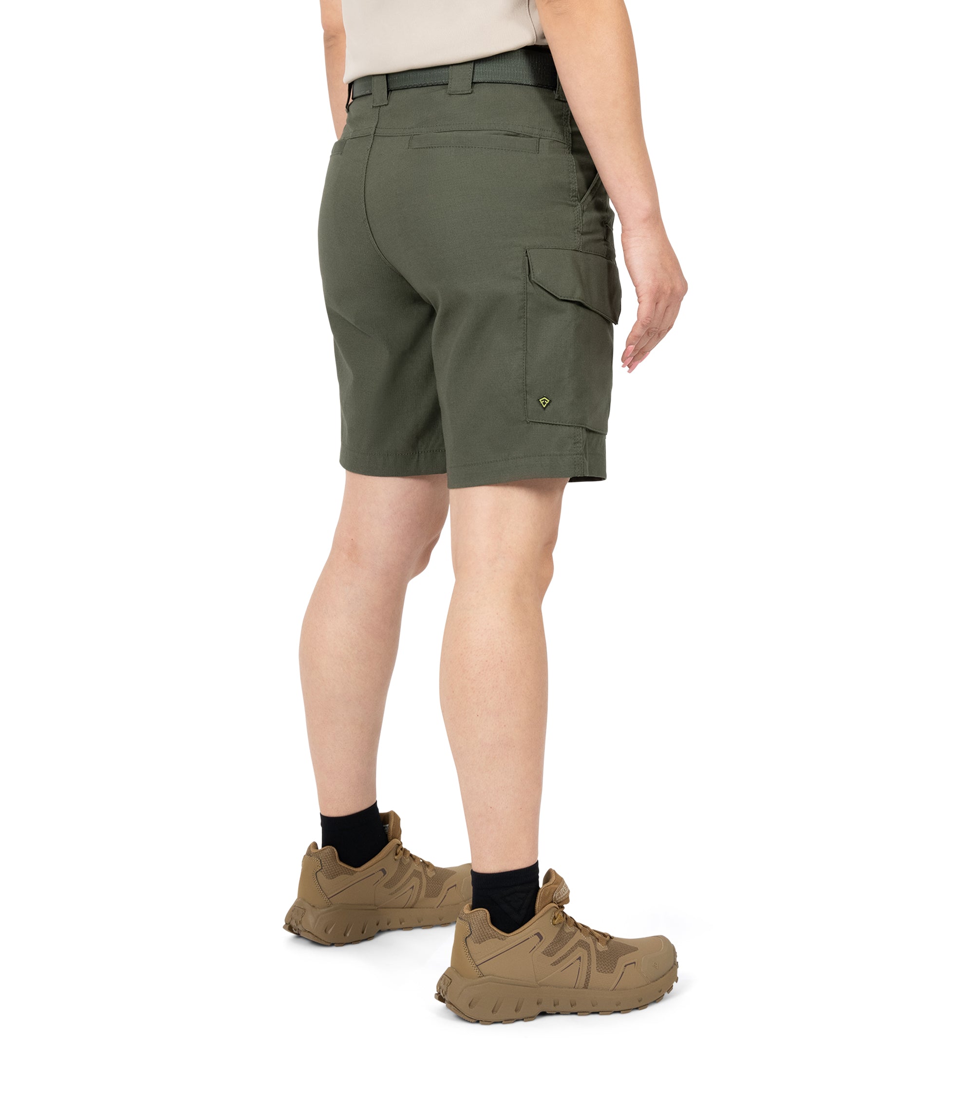 Right 1/4 back side view of Women's V2 Short in OD Green|color_OD Green