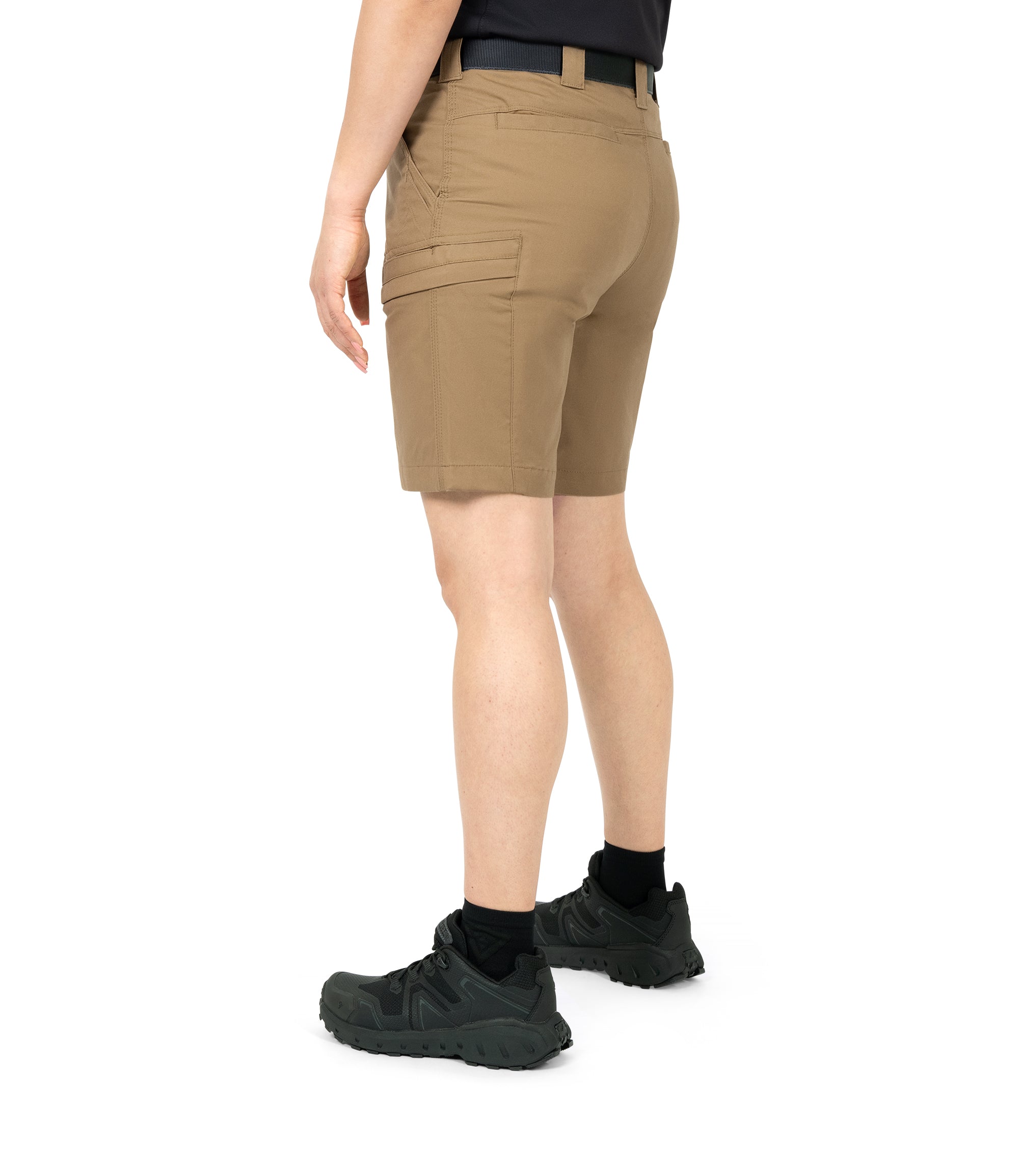 1/4 Left back side view of Women's A2 Short in coyote brown|color_coyote brown