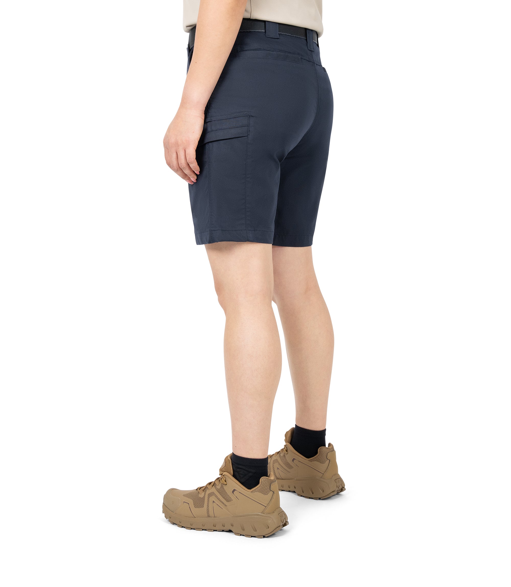 1/4 Left back side view of Women's A2 Short in  Midnight Navy|color_midnight navy