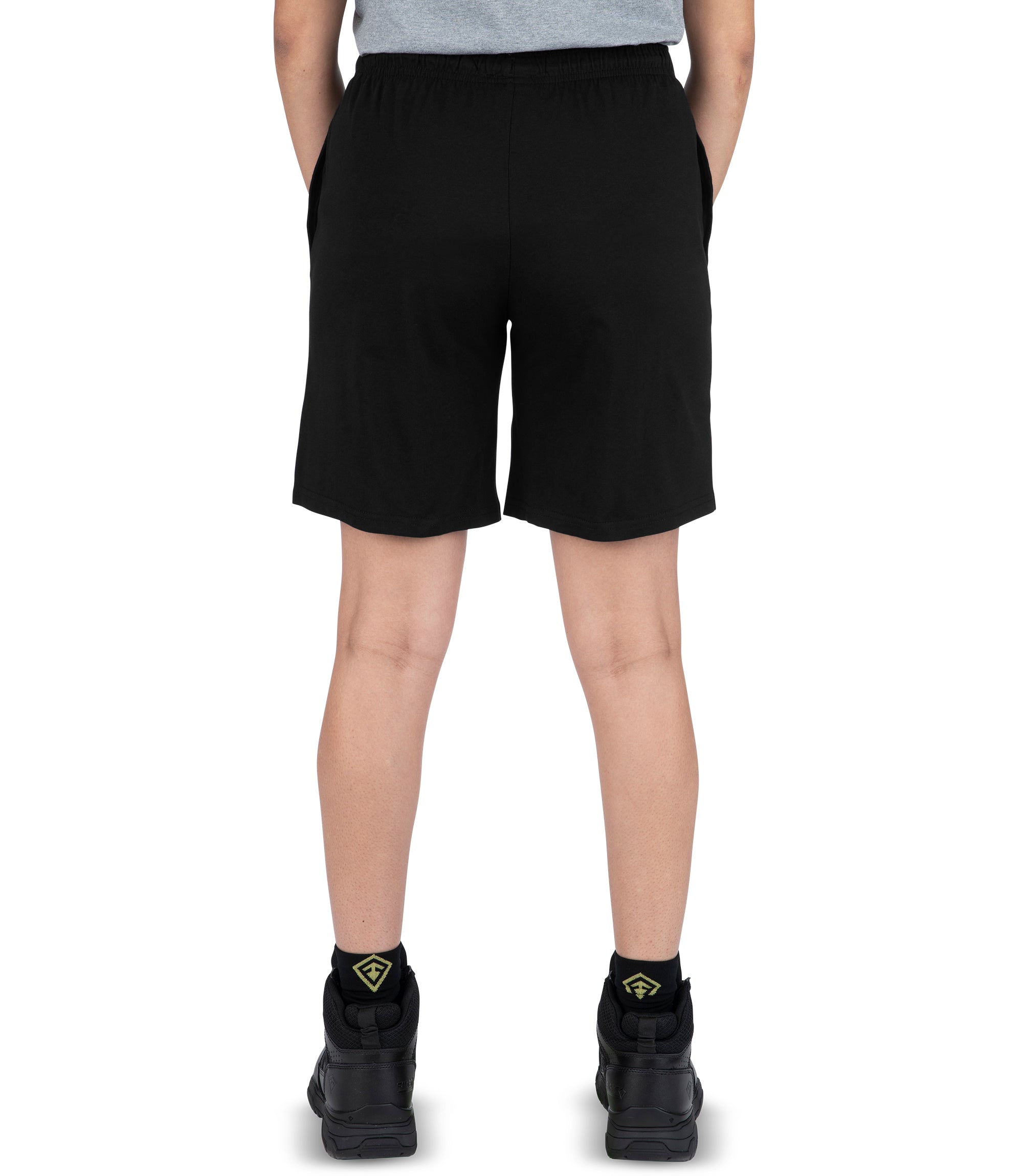 Back view of Women's Tactix PT Cotton Training Short in Black|color_black