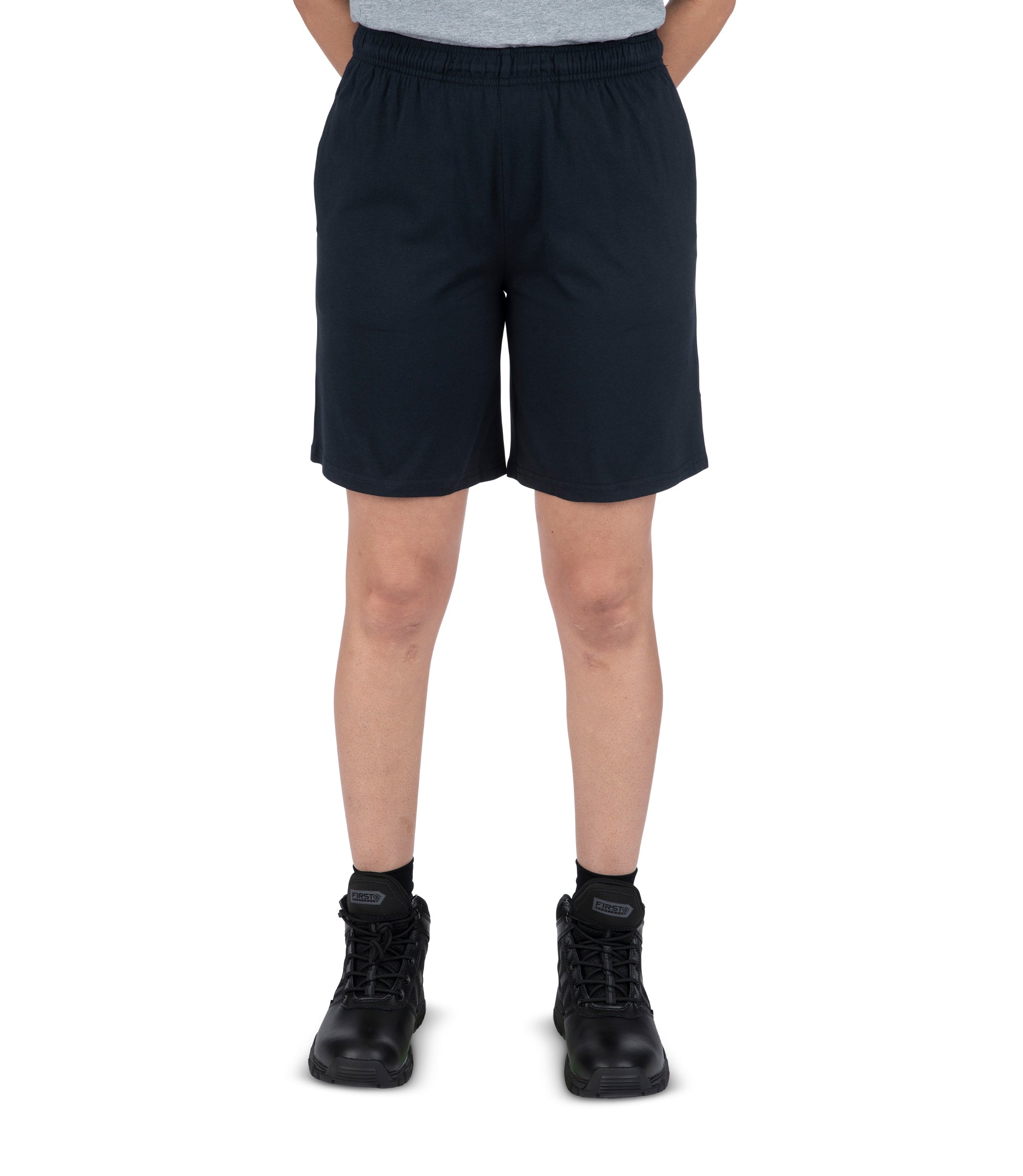 Front view of Women's Tactix PT Cotton Training Short in Midnight Navy|color_midnight navy